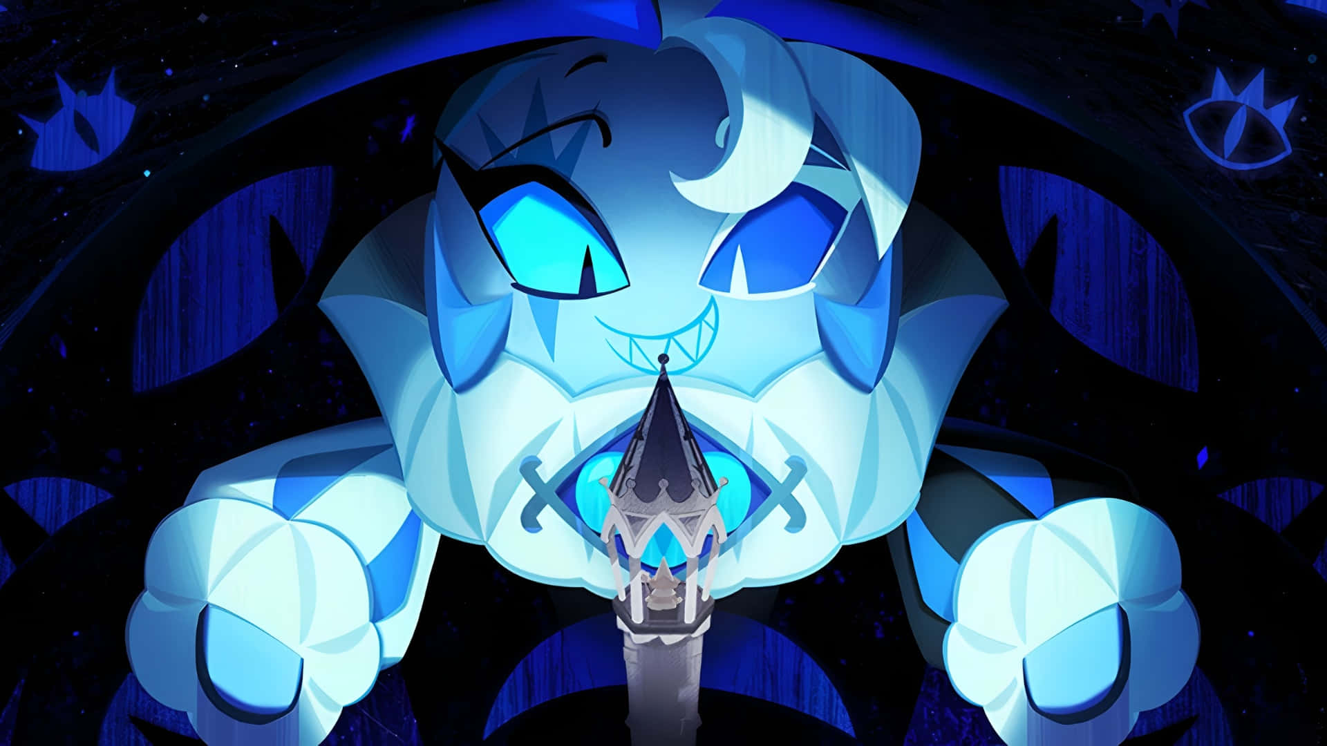 Shadow Milk Cookie, blue crystalline monster, glowing eyes, Full HD Desktop Wallpaper