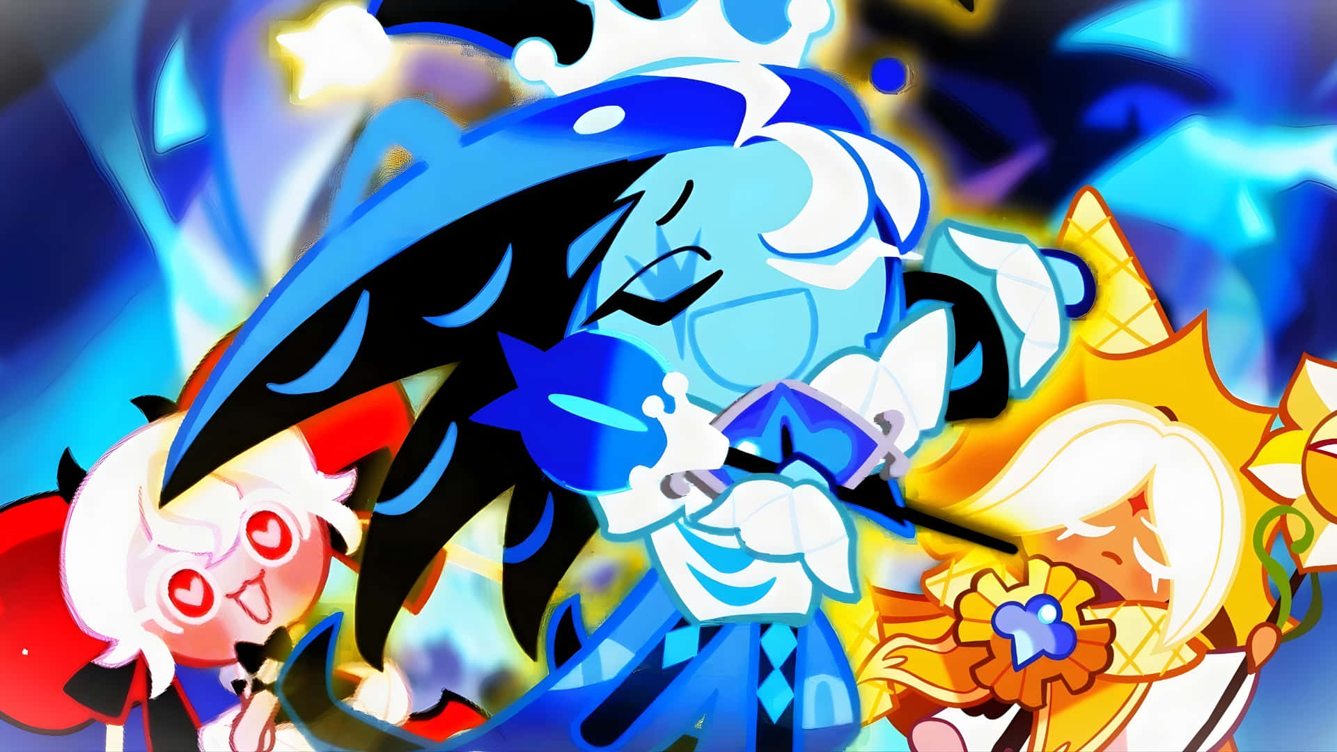 Shadow Milk Cookie, blue-haired character, sword, Full HD Desktop Wallpaper