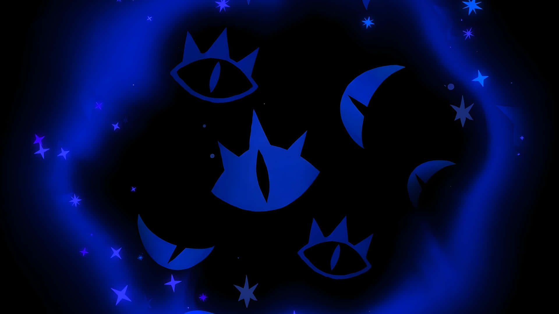 Shadow Milk Cookie, glowing blue stylized eyes, crescent moons, Full HD Desktop Wallpaper