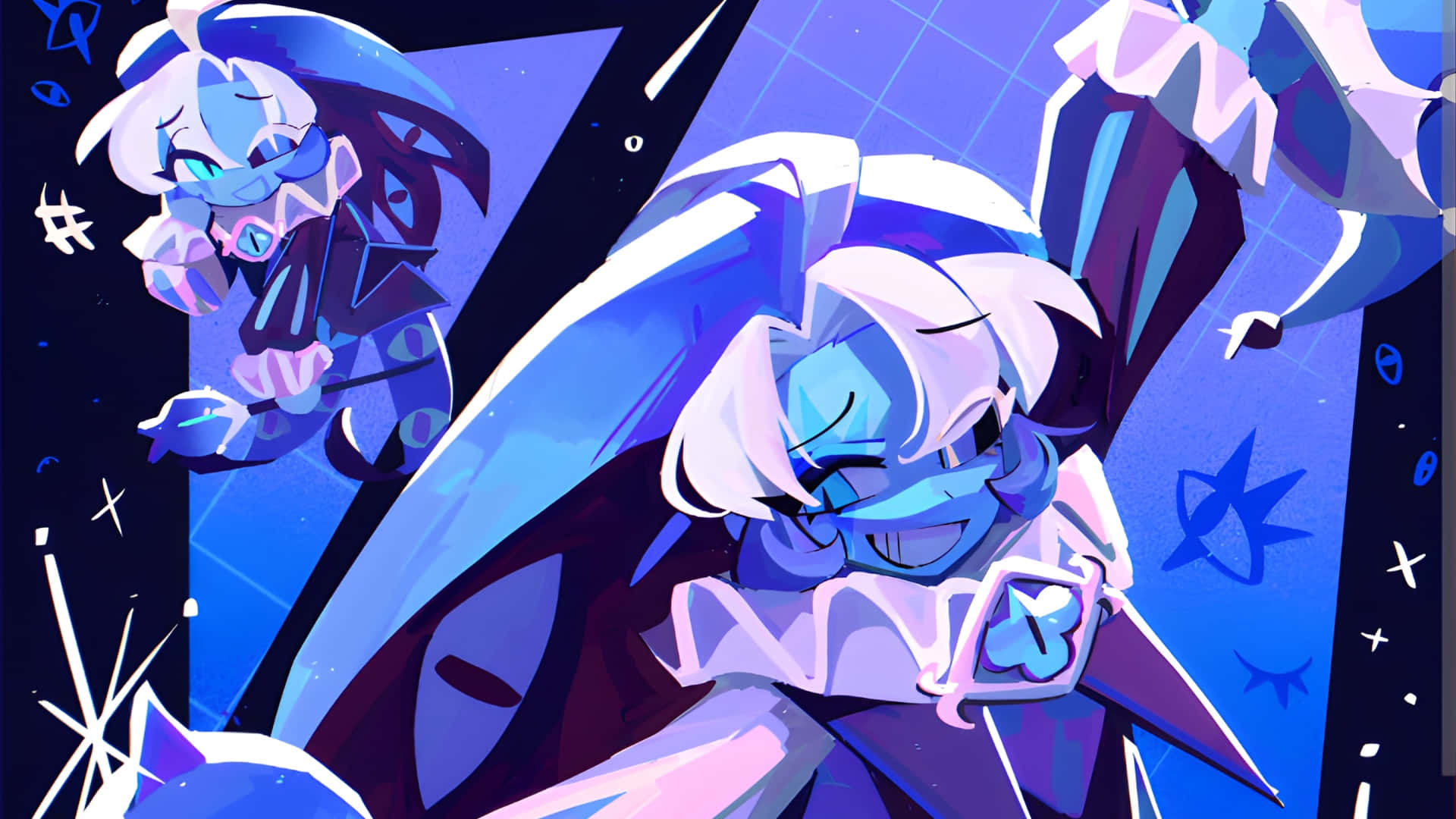 Shadow Milk Cookie, blue characters, white hair, Full HD Desktop Wallpaper