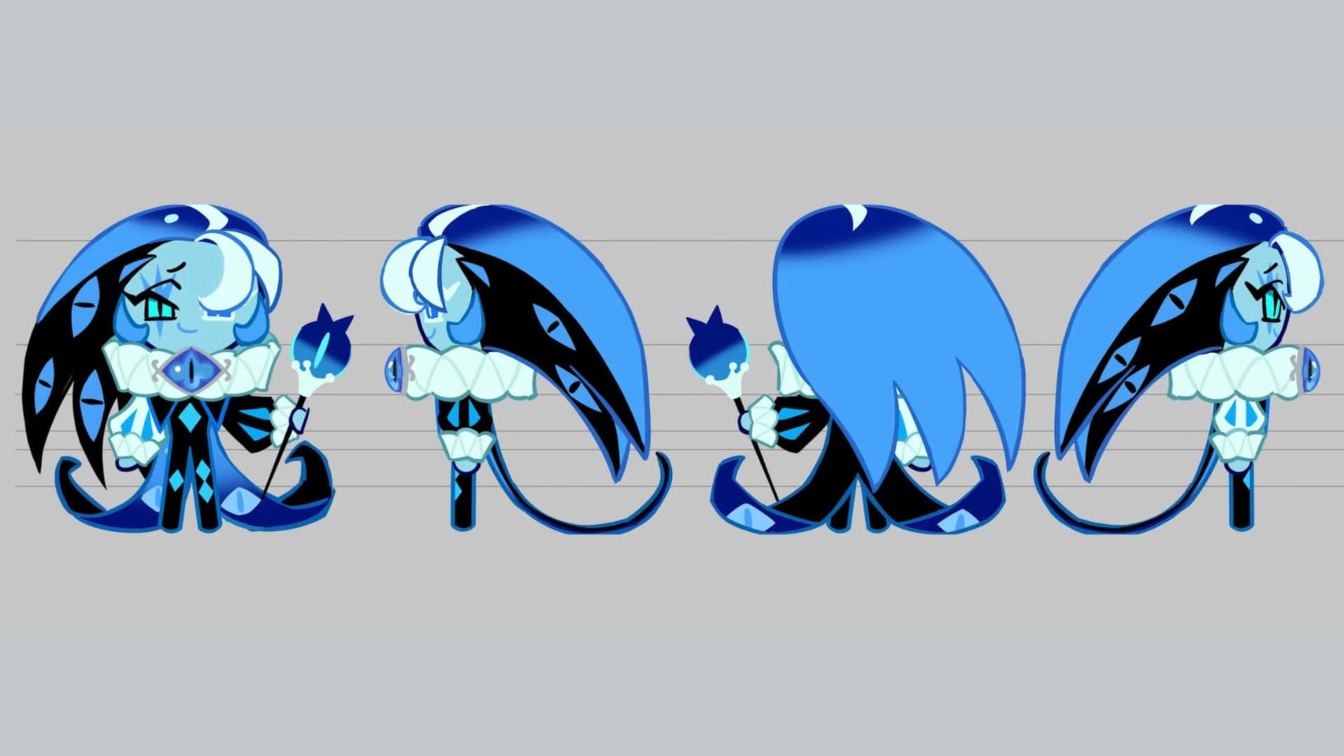 Shadow Milk Cookie, chibi-style, blue and black dragon characters, Full HD Desktop Wallpaper