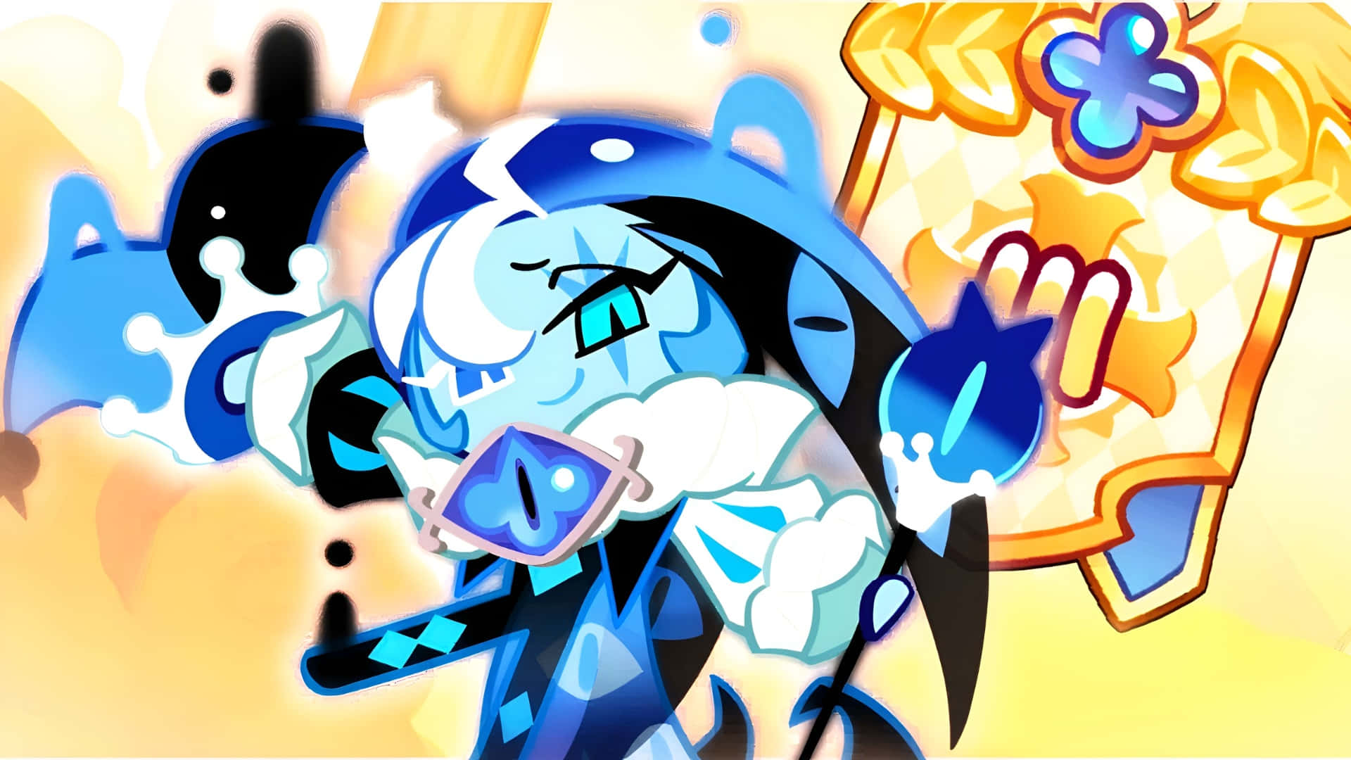 Shadow Milk Cookie, blue and white, mischievous grin, Full HD Desktop Wallpaper