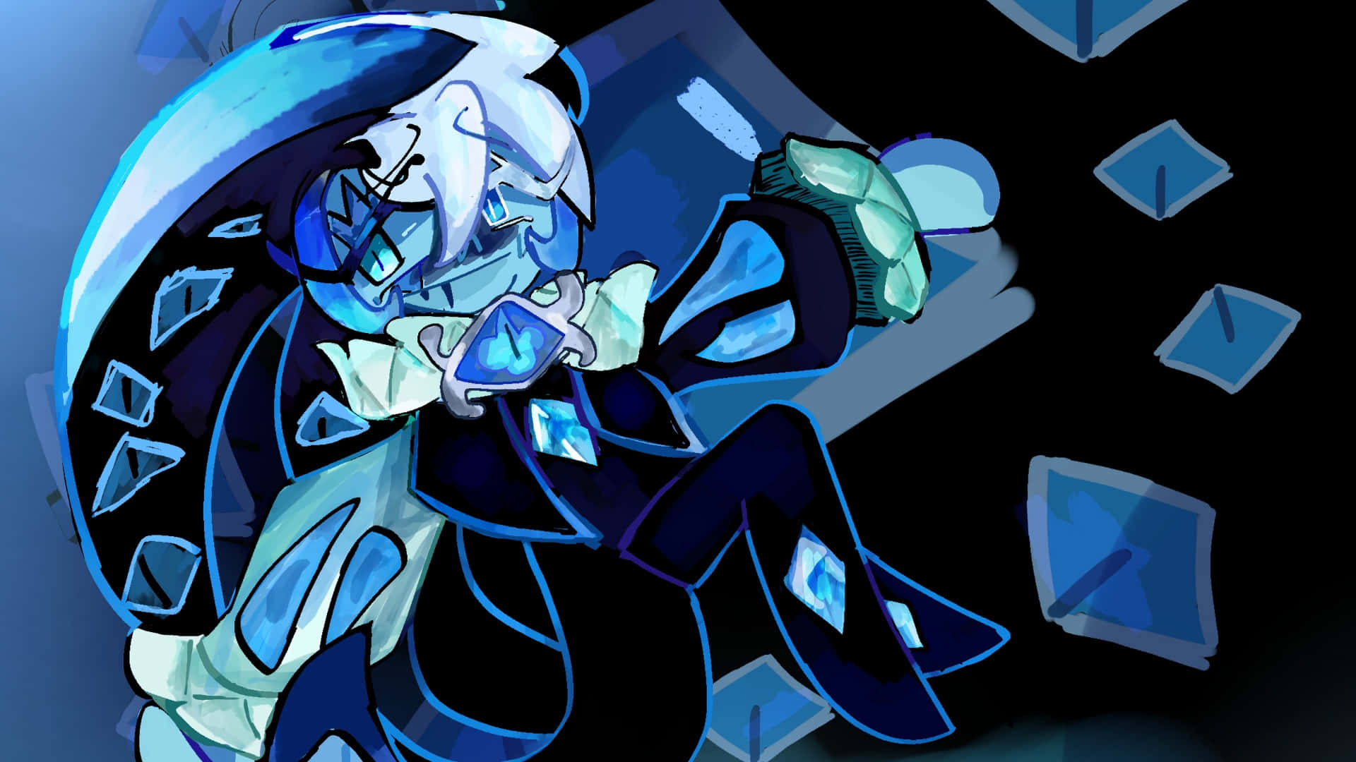 Shadow Milk Cookie, blue and white character, crystalline armor, Full HD Desktop Wallpaper