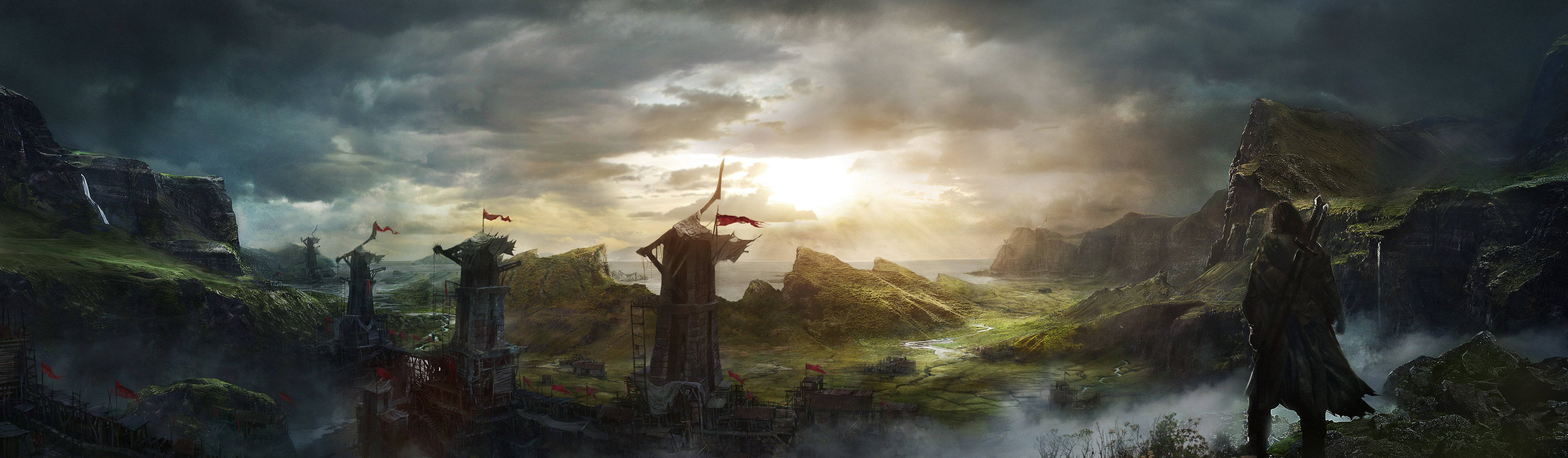 Shadow Of Mordor, lone warrior, misty cliff, 5K Desktop Wallpaper