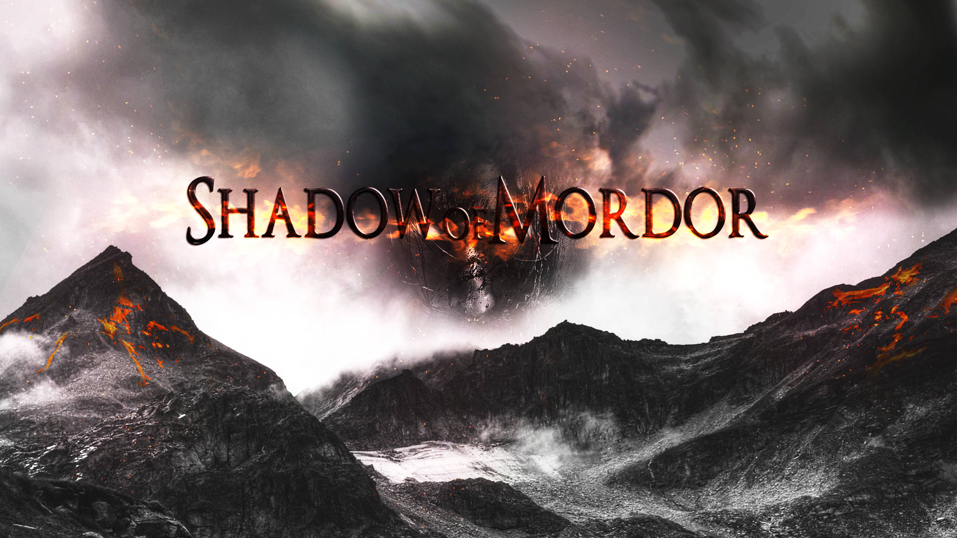 Shadow Of Mordor, fiery mountainous landscape, dark clouds, Full HD Desktop Wallpaper