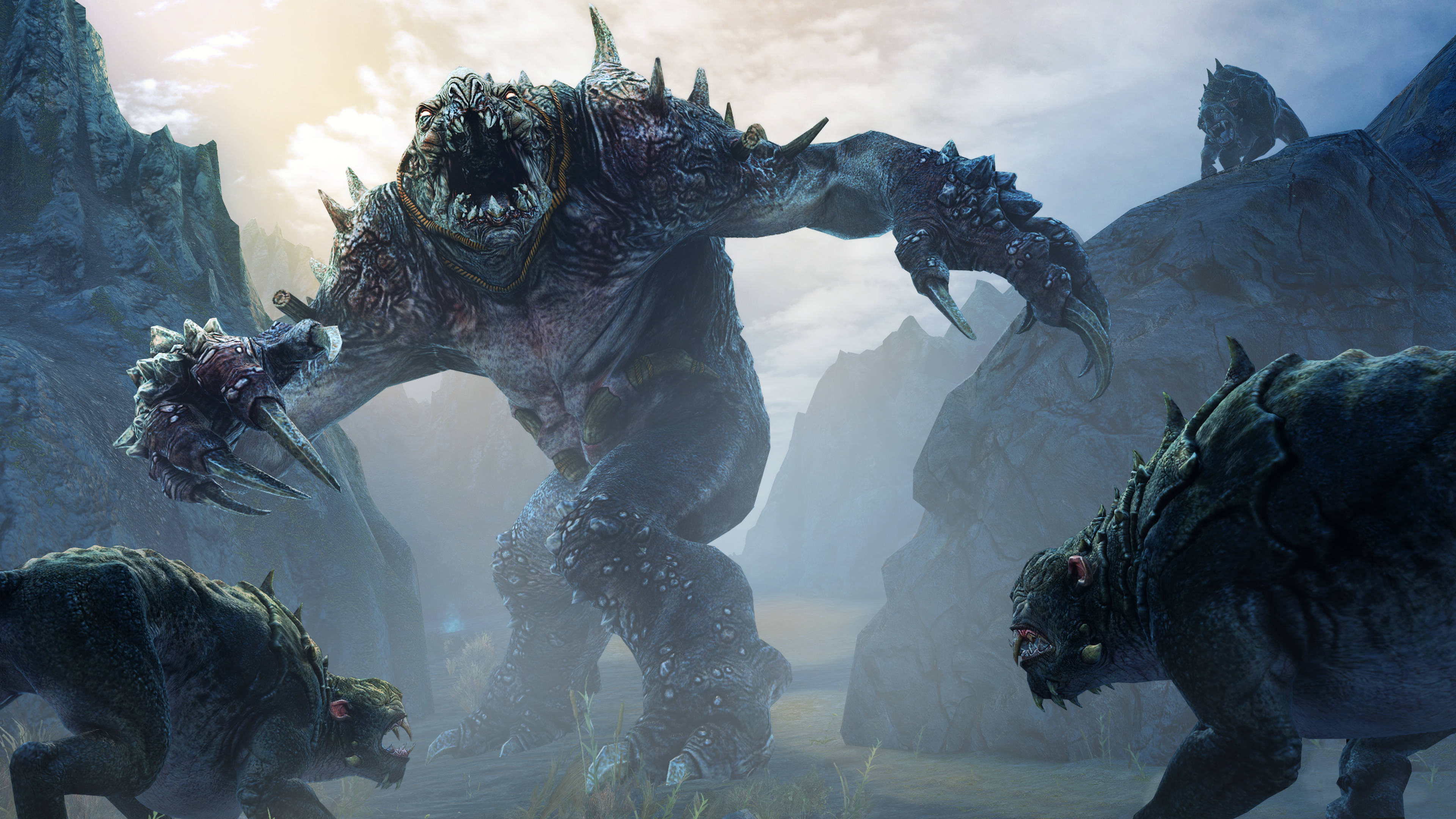 Shadow Of Mordor, spiked monster, glowing eyes, 4K Desktop Wallpaper