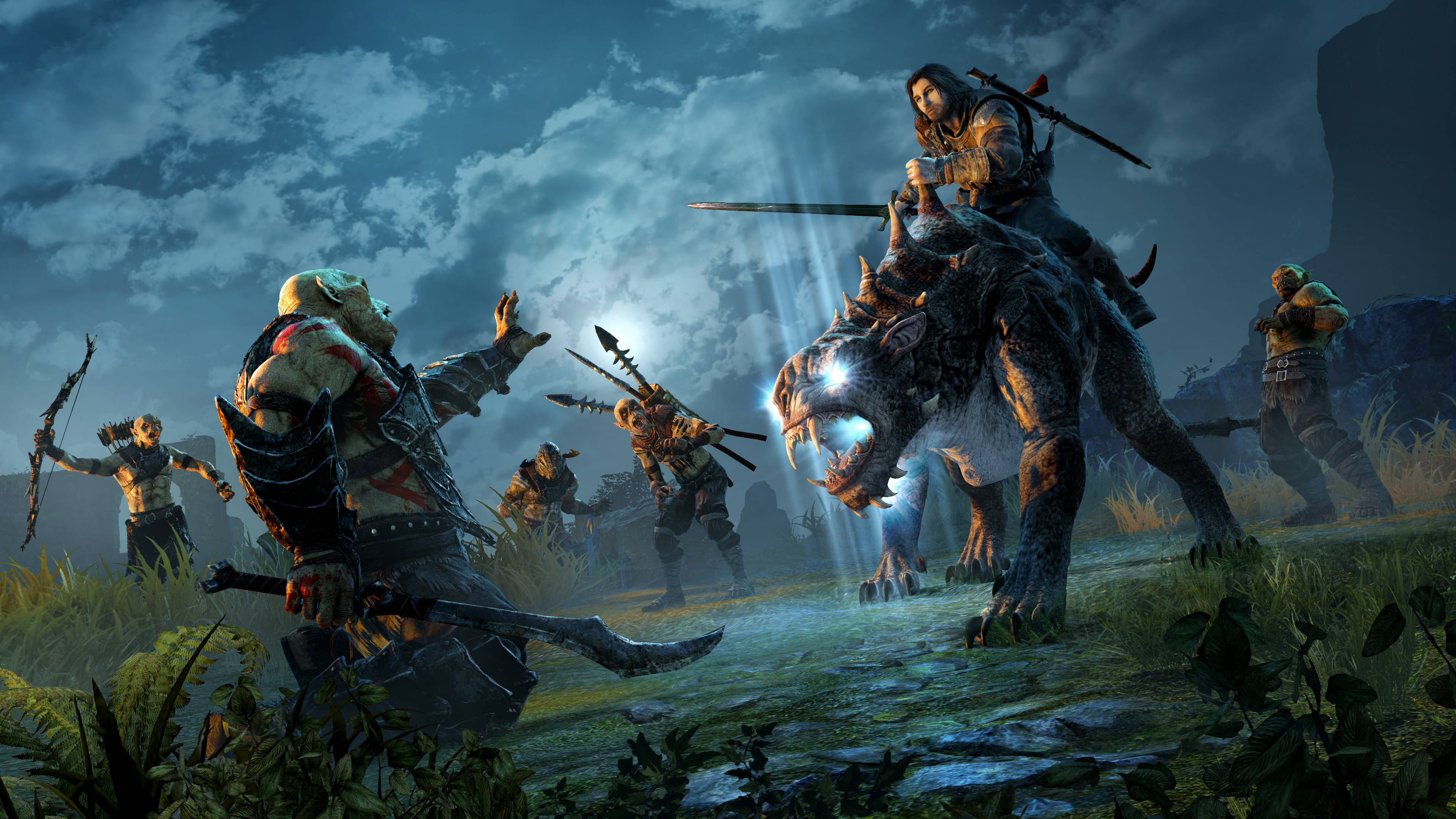 Shadow Of Mordor, warrior, glowing beast, 4K Desktop Wallpaper
