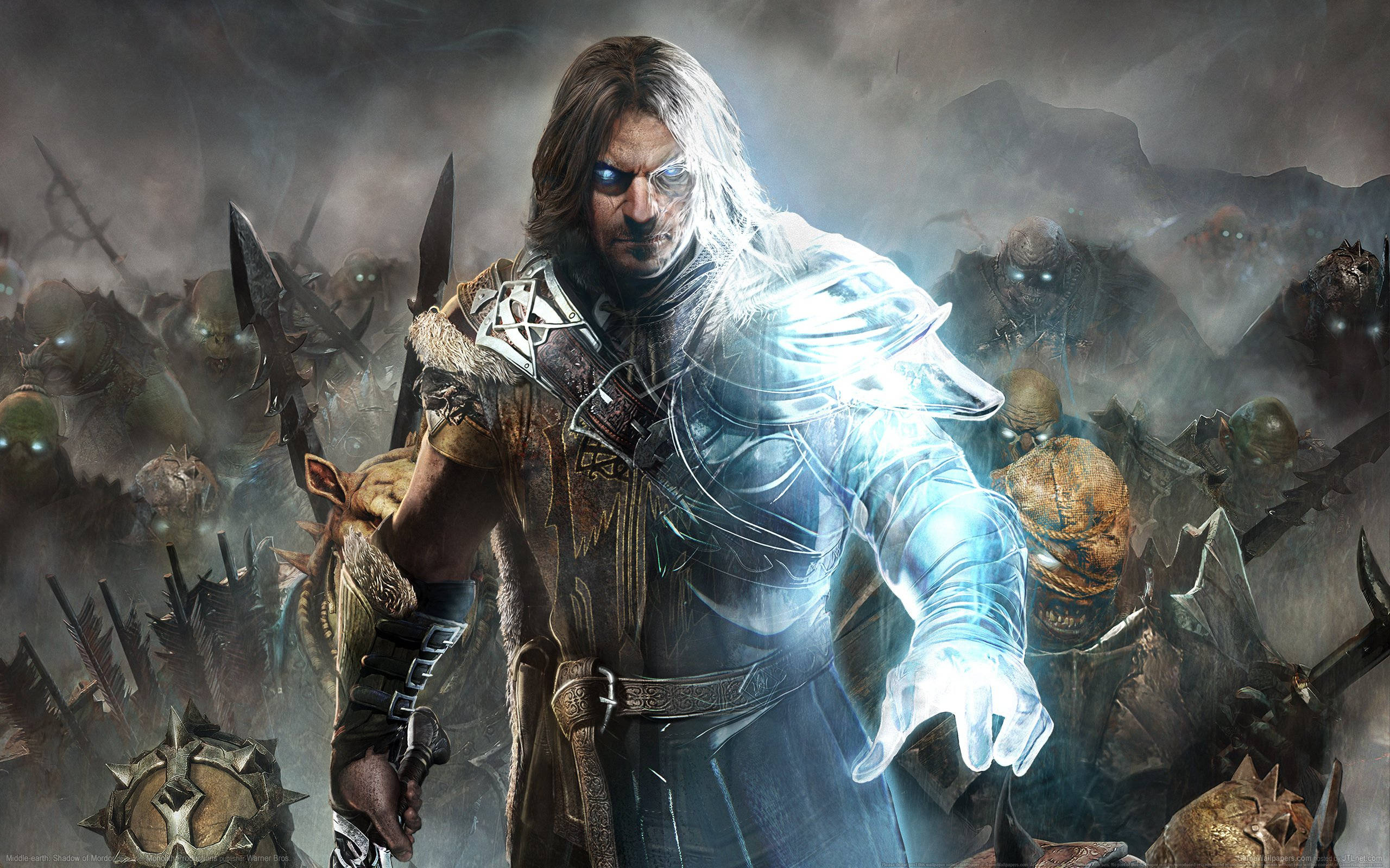 Shadow Of Mordor, warrior, glowing blue eyes, 2K Desktop Wallpaper