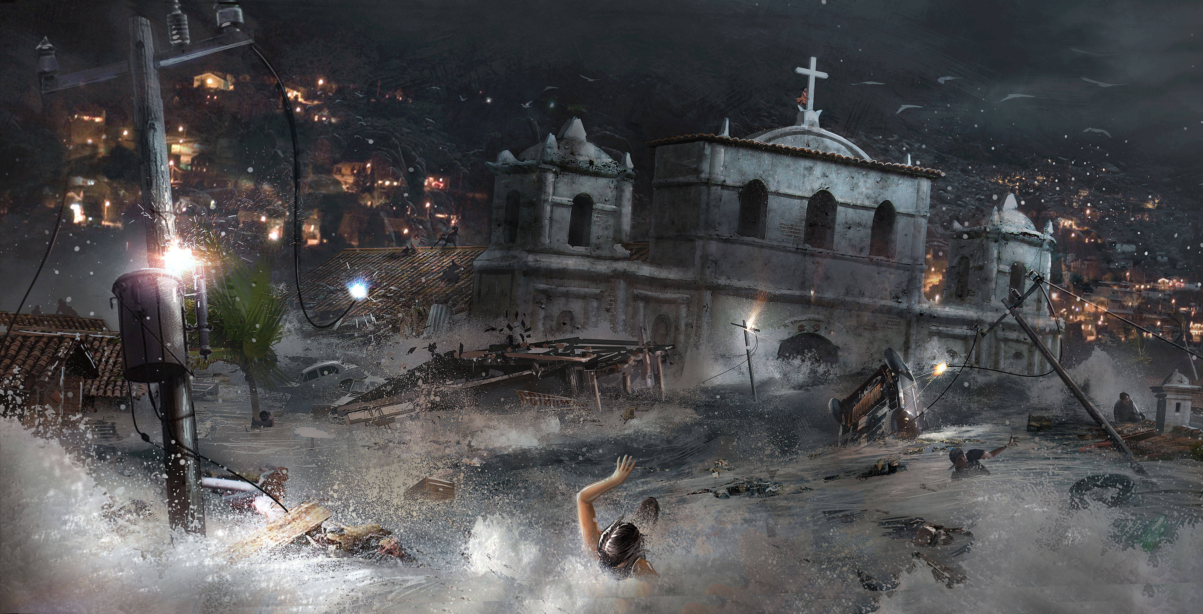 Shadow Of The Tomb Raider, drowning church, floodwaters, 4K Desktop Wallpaper