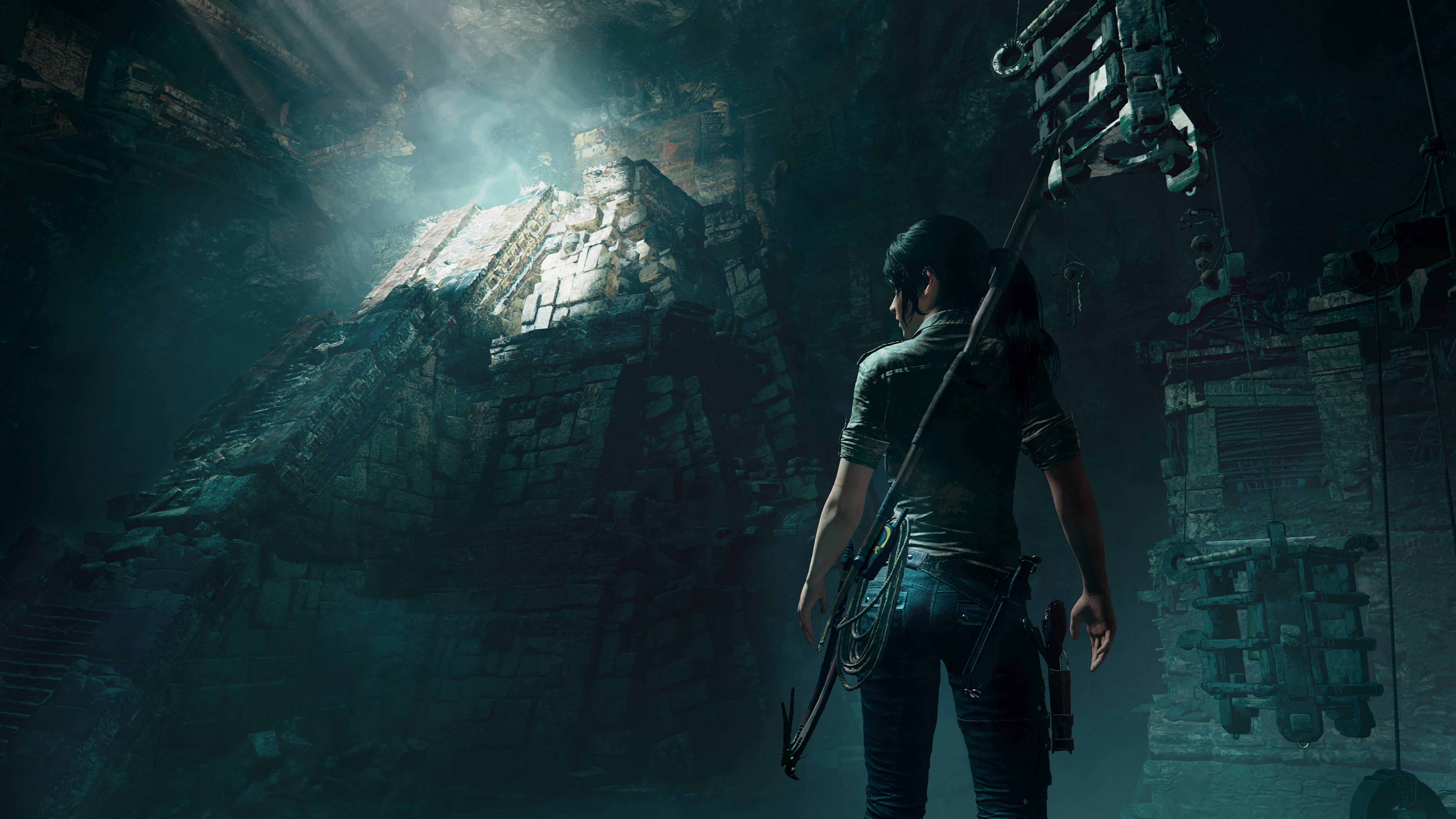 Shadow Of The Tomb Raider, illuminated pyramid, grappling hook, 5K Desktop Wallpaper