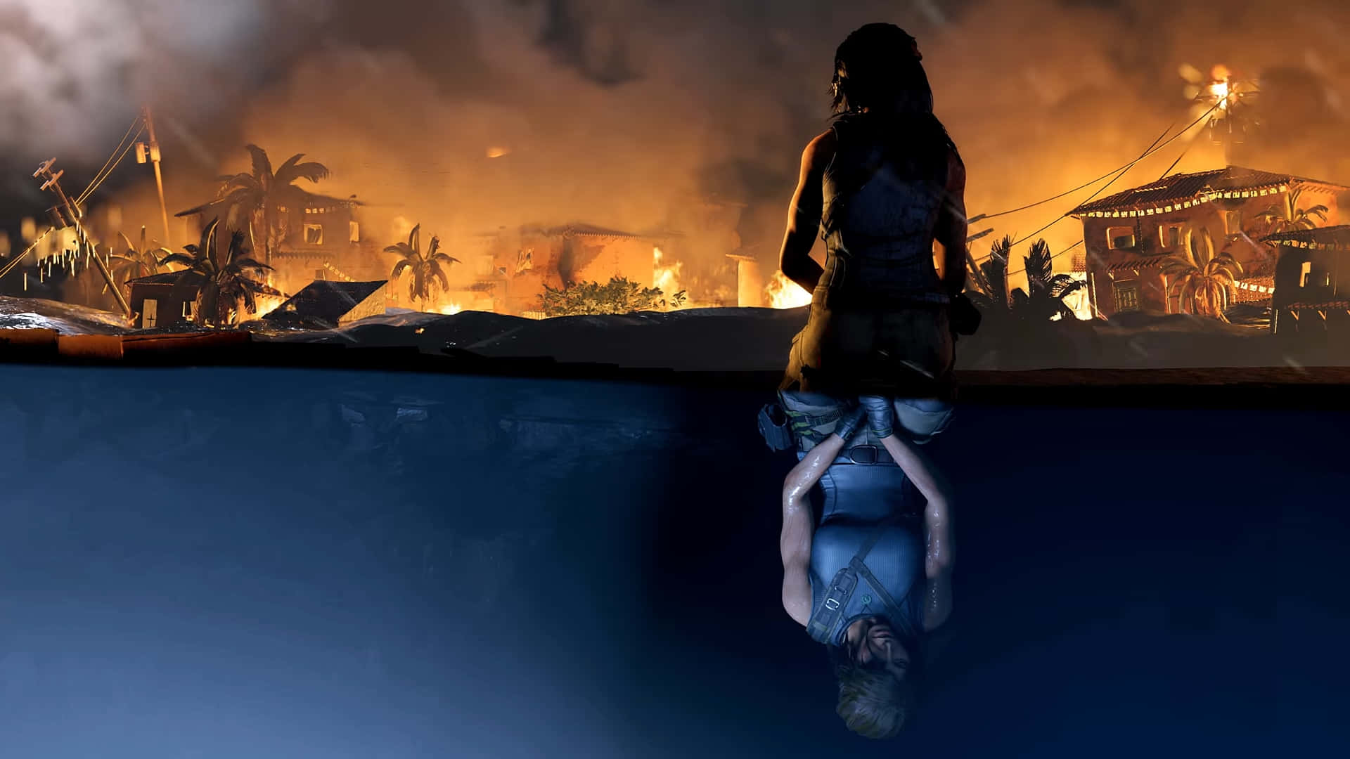 Shadow Of The Tomb Raider HD, ancient city, burning tropical village, Full HD Desktop Wallpaper