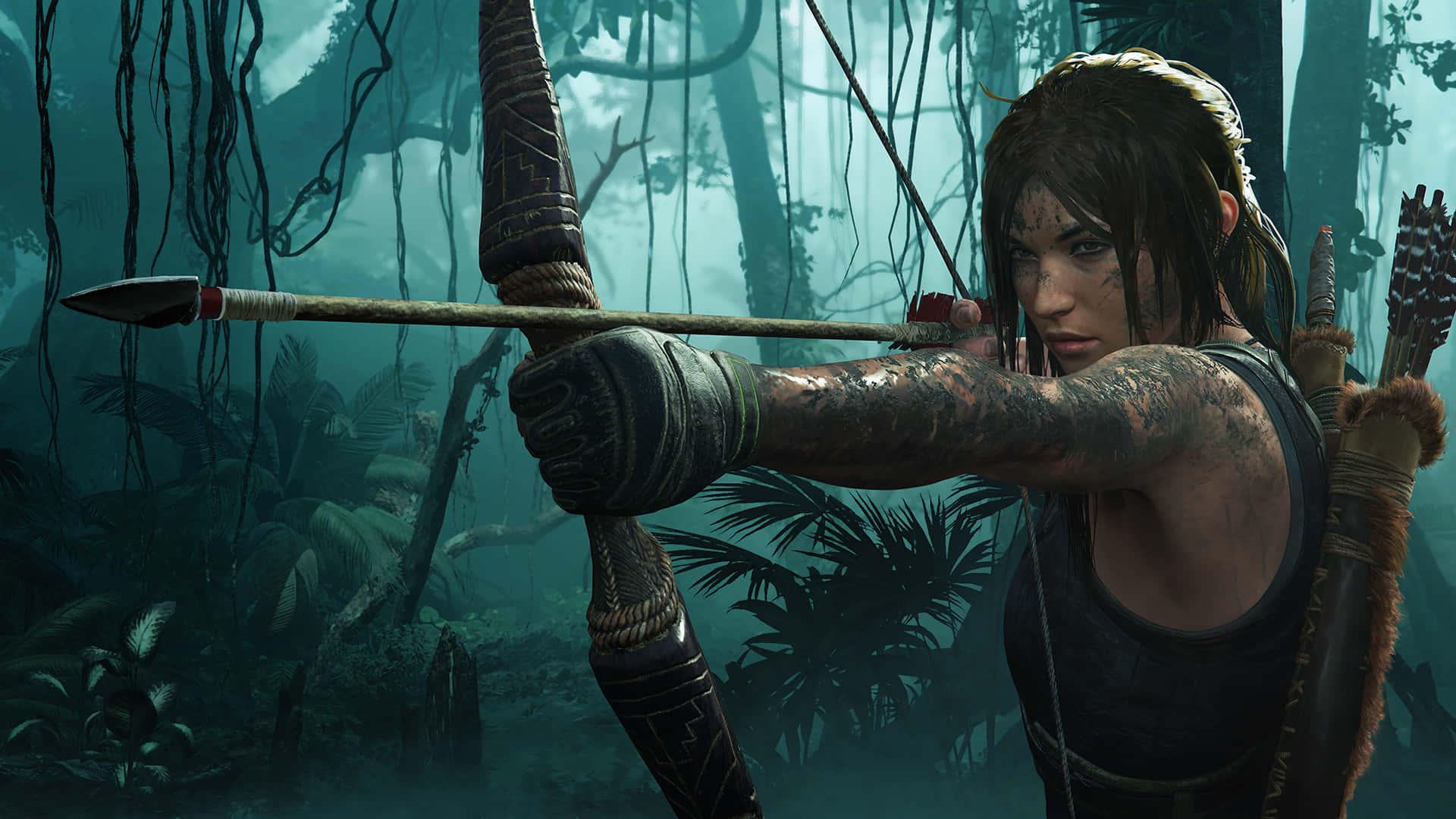 Shadow Of The Tomb Raider HD, female archer, misty jungle, Full HD Desktop Wallpaper