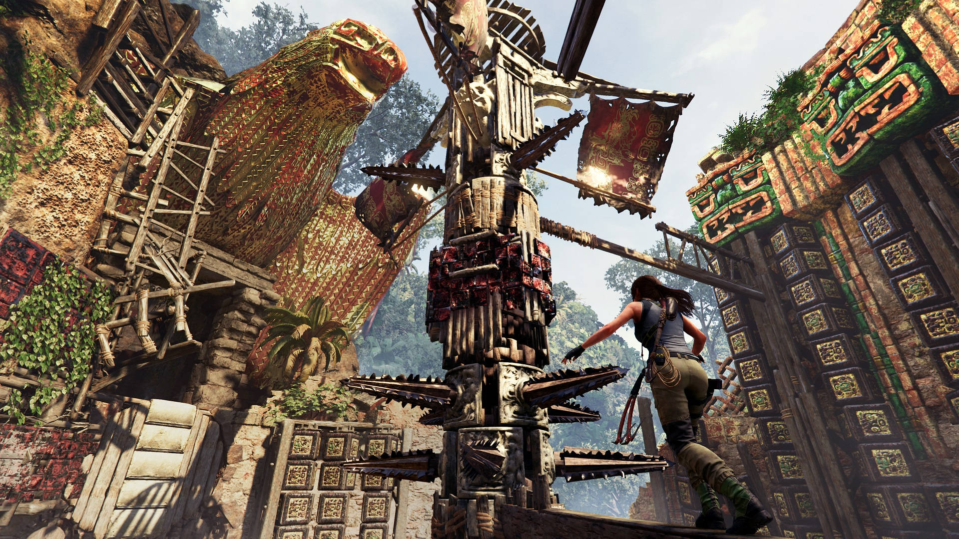 Shadow Of The Tomb Raider, female adventurer, spiked mechanical puzzle, Full HD Desktop Wallpaper