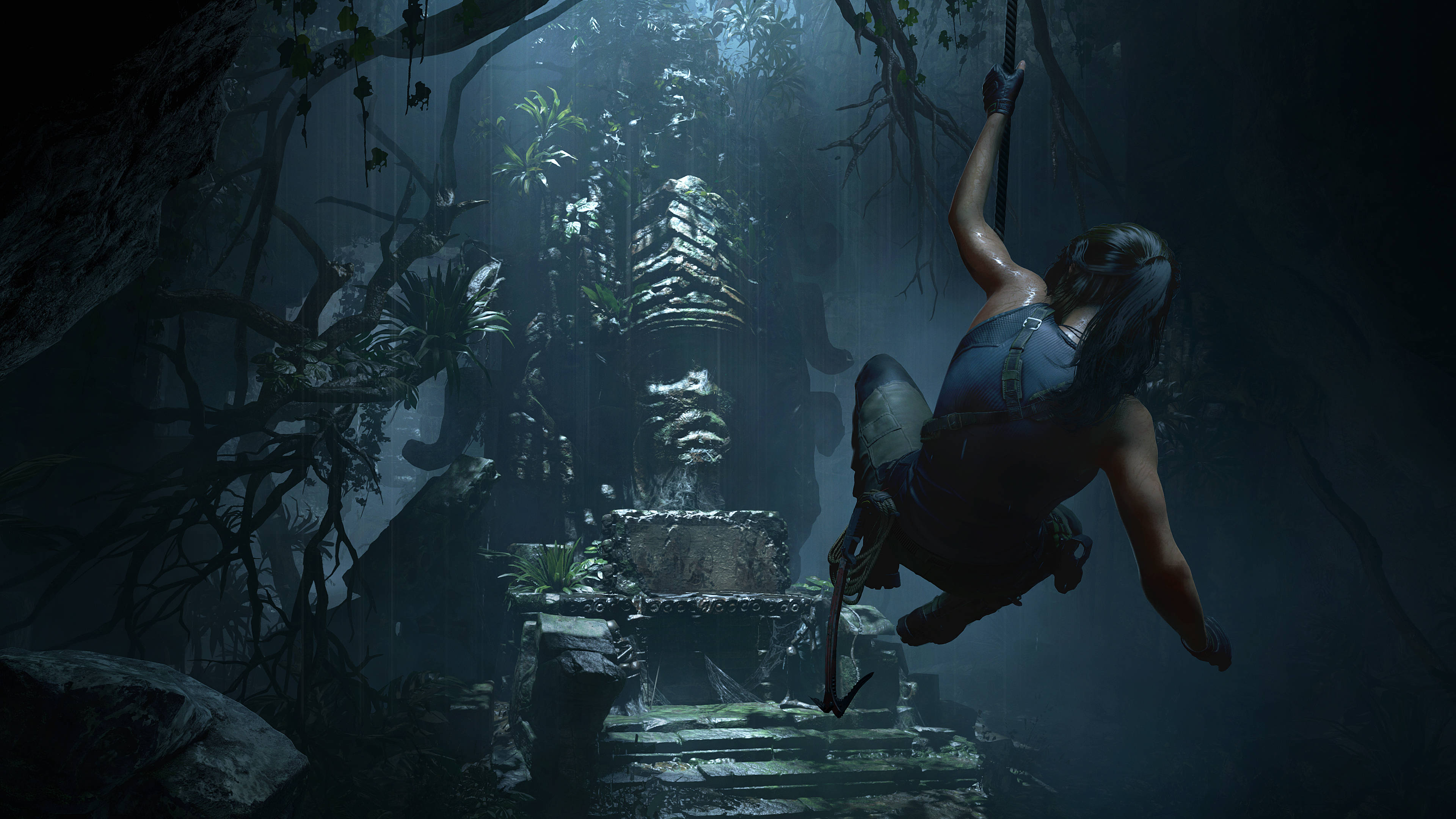 Shadow Of The Tomb Raider, dark jungle, ancient stone ruins, 4K Desktop Wallpaper