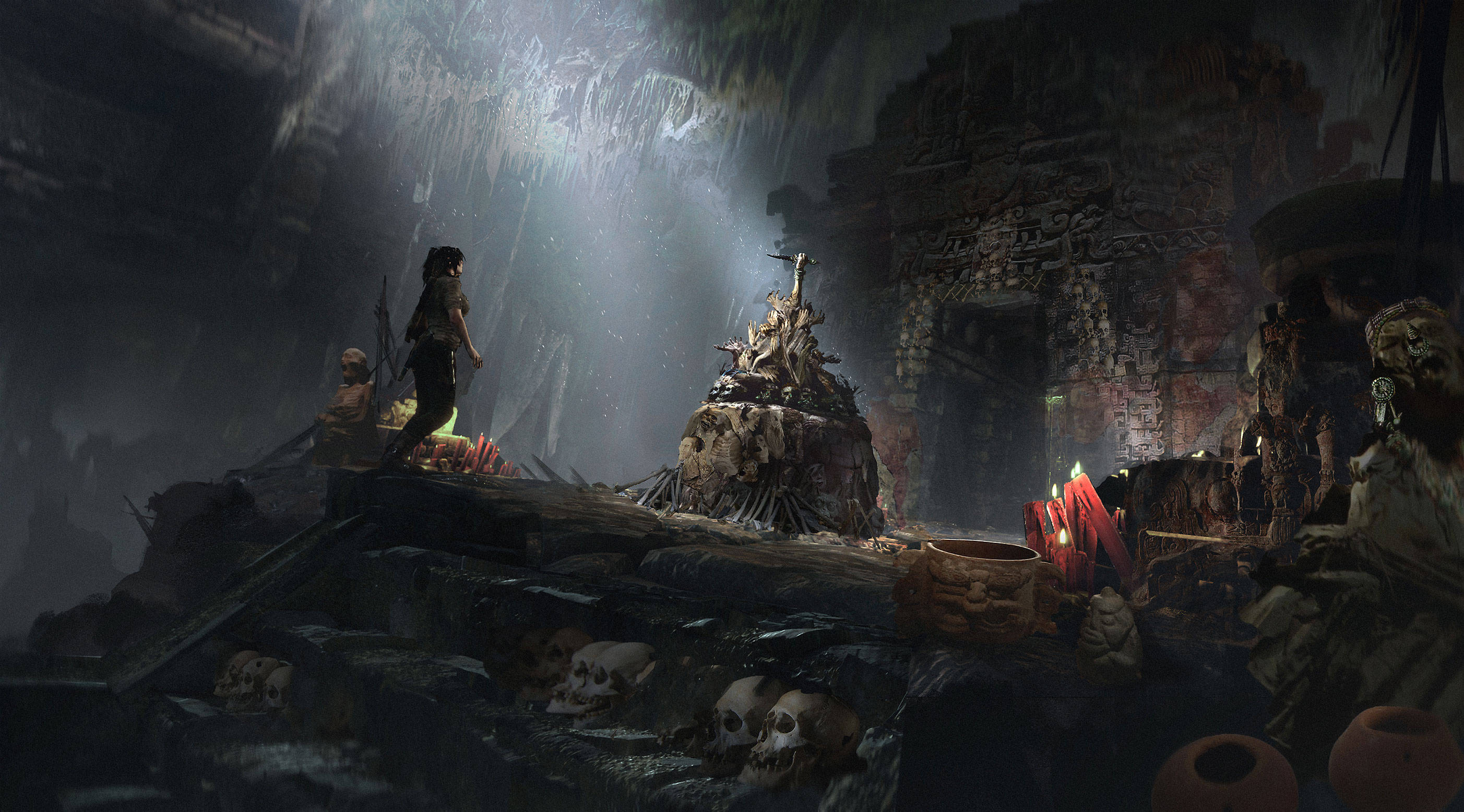 Shadow Of The Tomb Raider, cavern, ancient ruin, 2K Desktop Wallpaper