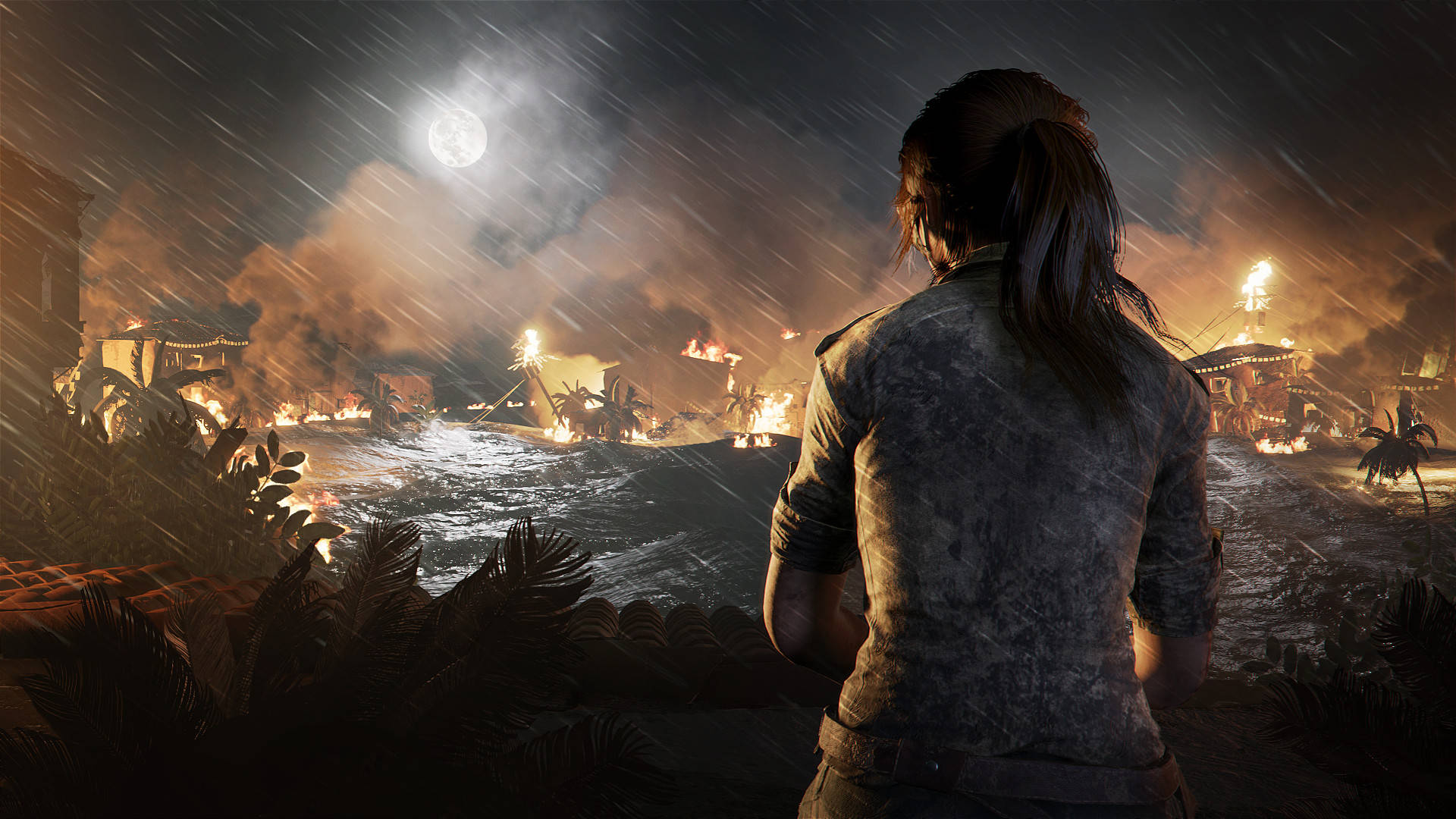 Shadow Of The Tomb Raider, rainy night, full moon, Full HD Desktop Wallpaper