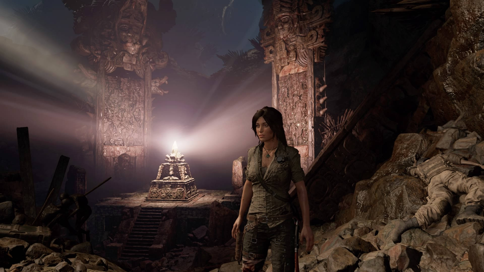 Shadow Of The Tomb Raider, glowing emblem, ancient temple ruins, Full HD Desktop Wallpaper