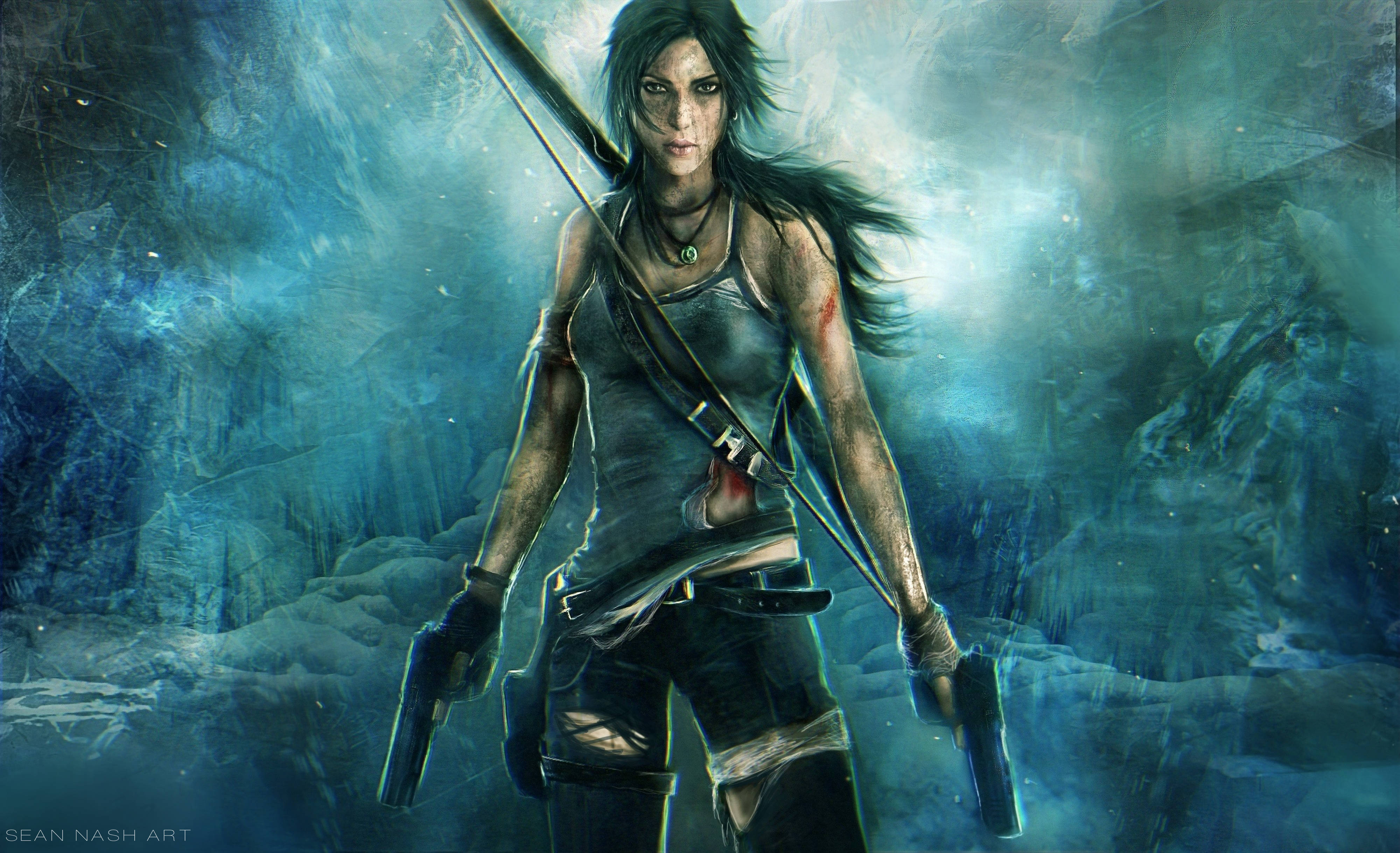 Shadow Of The Tomb Raider, twin pistols, misty icy cavern, 4K Desktop Wallpaper
