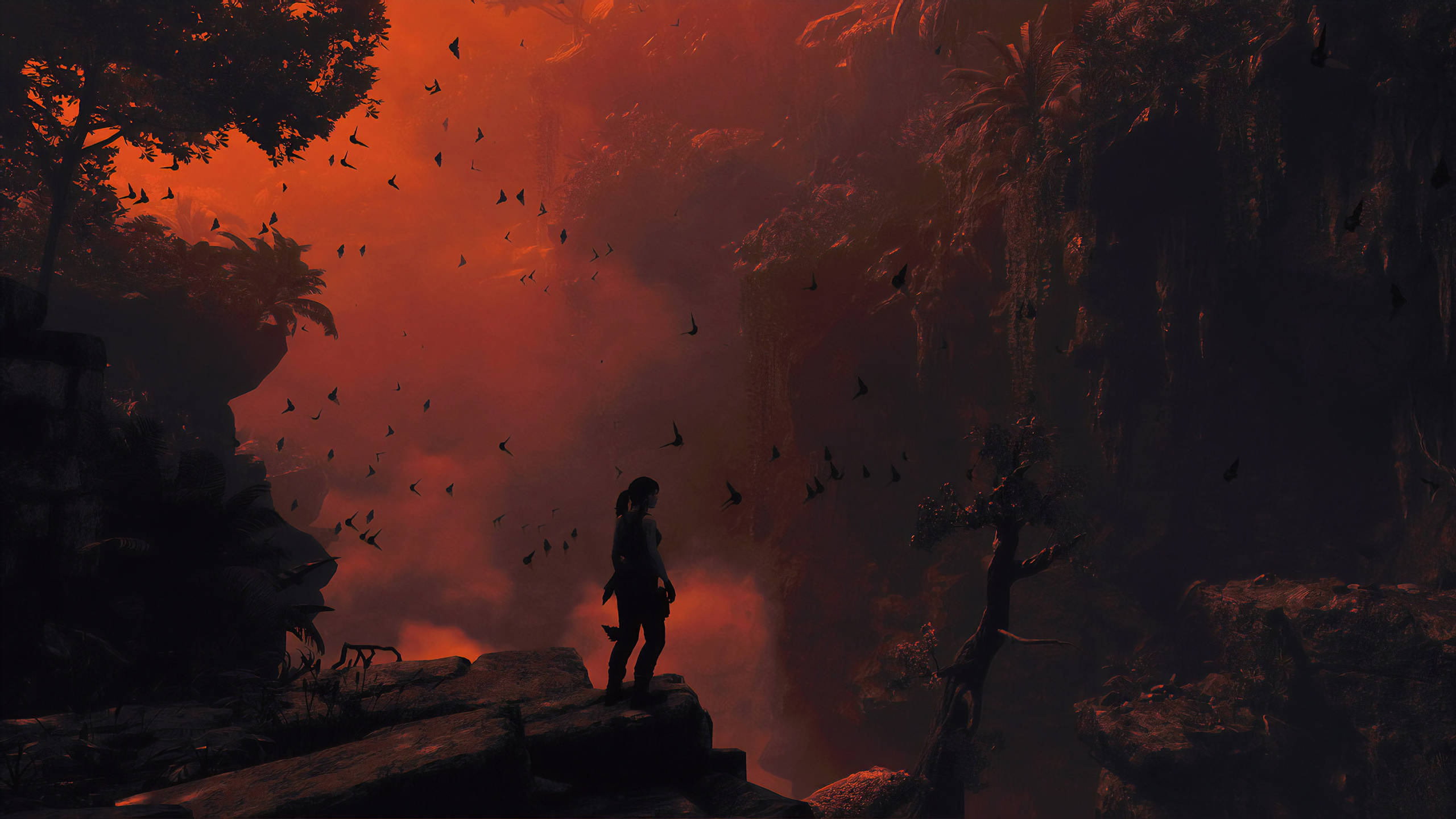 Shadow Of The Tomb Raider, Red Jungle, cliff edge, 2K Desktop Wallpaper