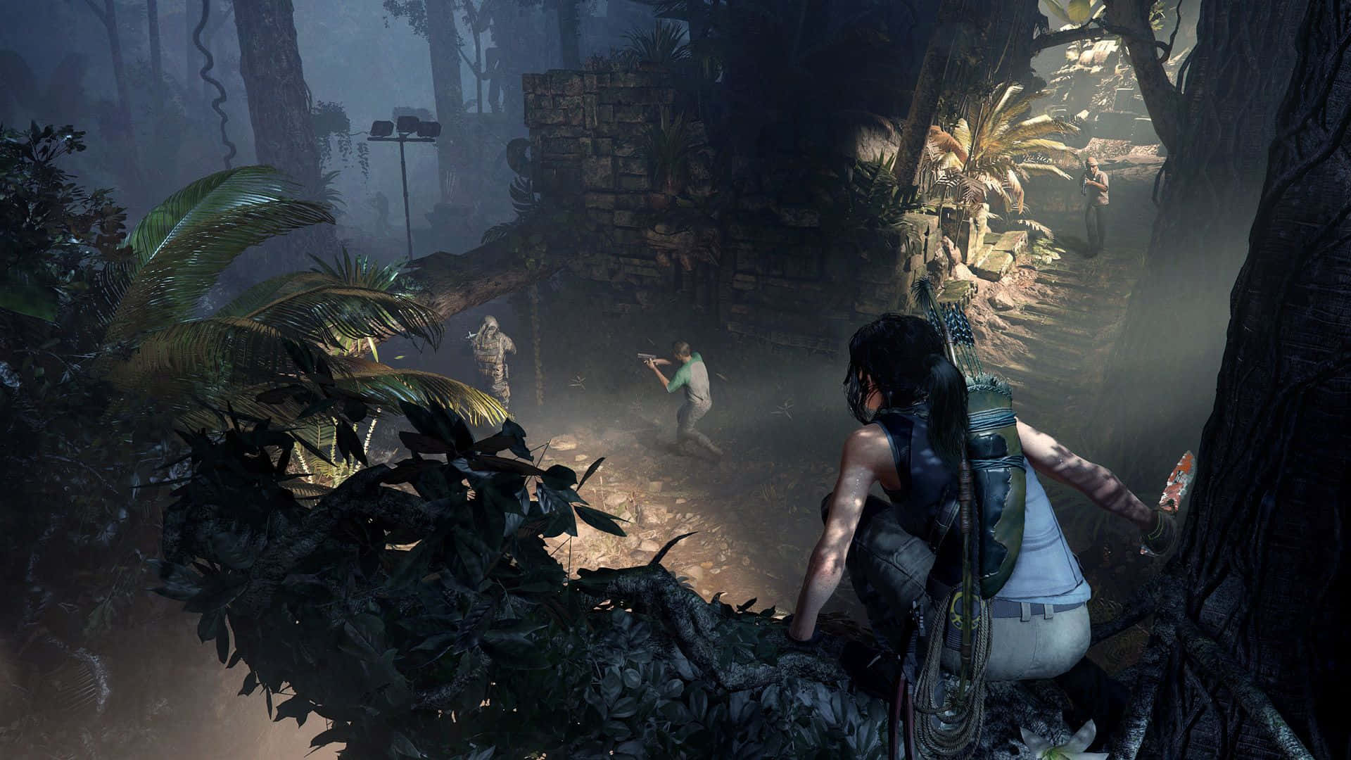 Shadow Of The Tomb Raider, jungle adventurer, armed enemies, Full HD Desktop Wallpaper