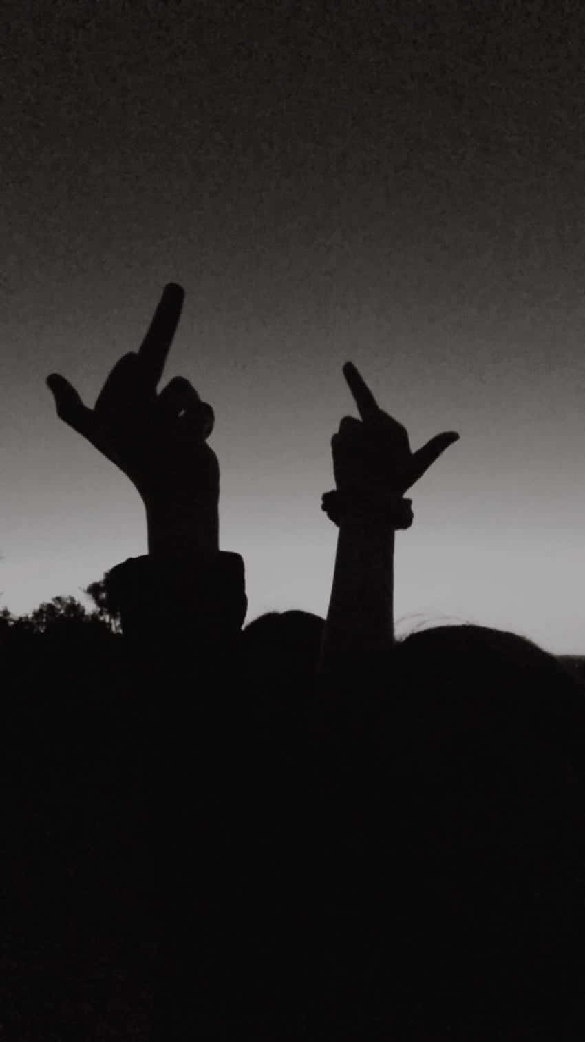silhouetted hands, rock gestures, twilight sky, HD Phone Wallpaper
