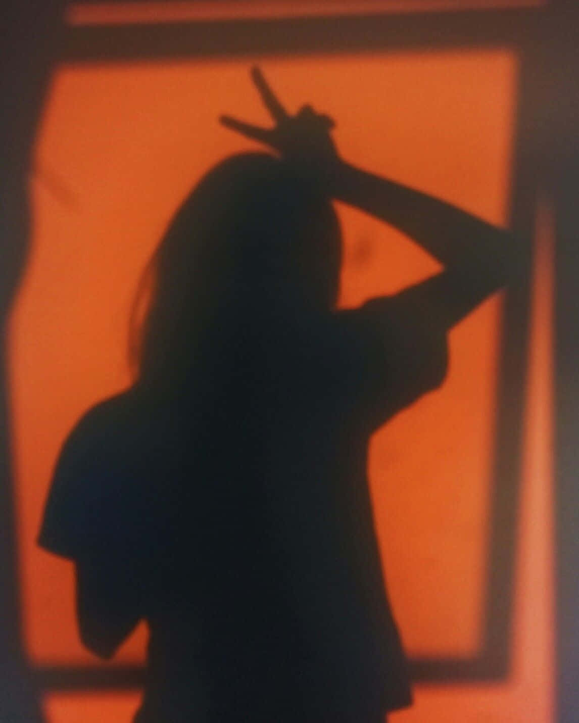 orange shadow, silhouette, peace sign, HD Phone Wallpaper