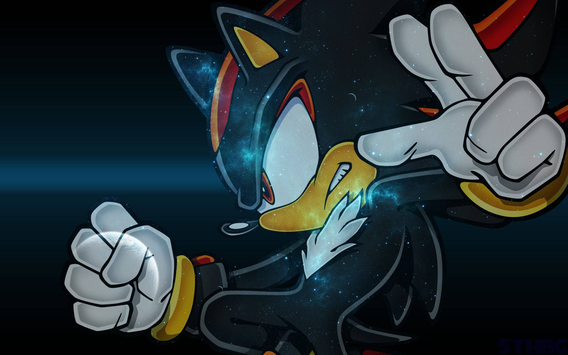 Shadow the Hedgehog, cosmic starfield, glowing blue energy effects, Full HD Desktop Wallpaper