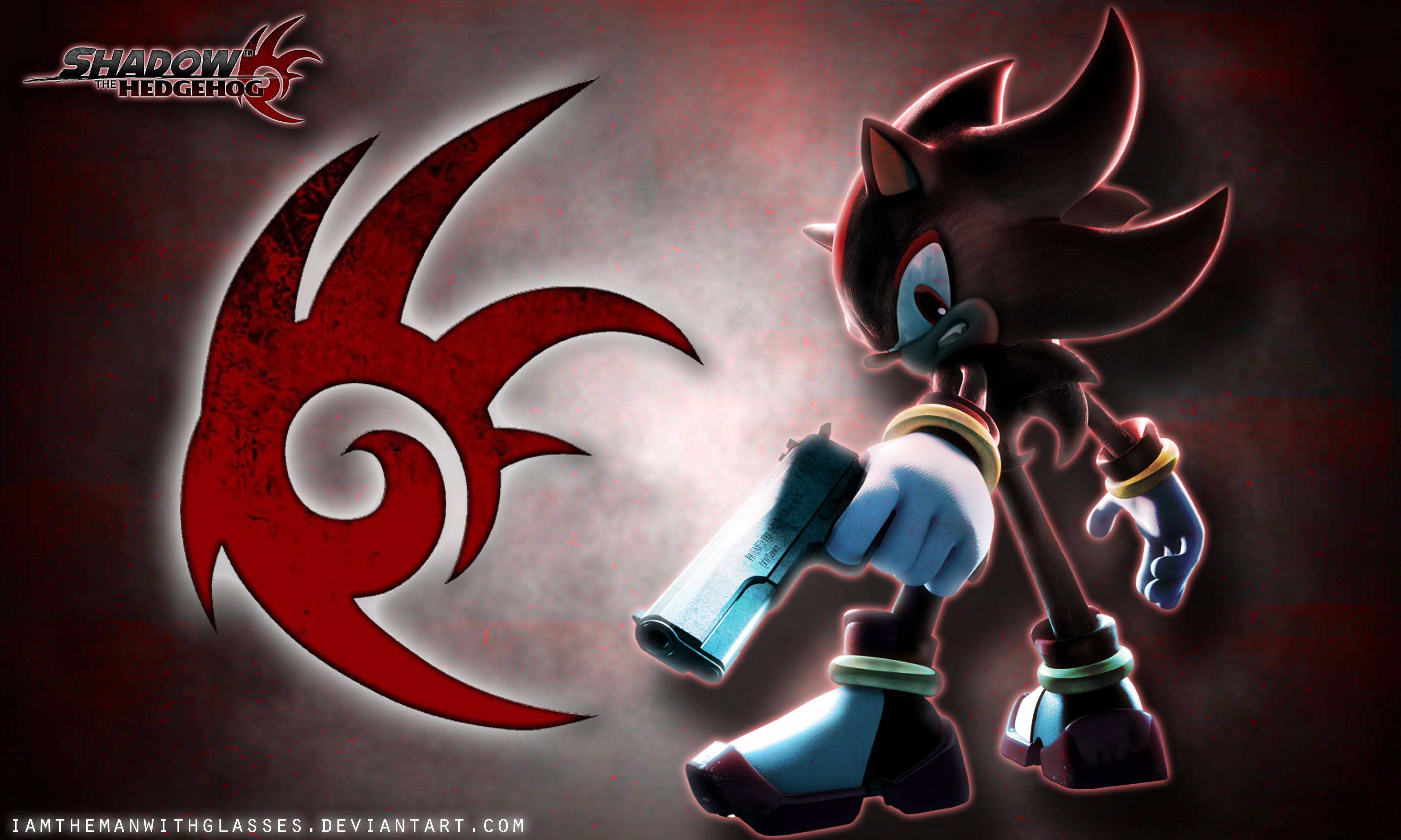 Shadow the Hedgehog, gun, red emblem, 4K Desktop Wallpaper
