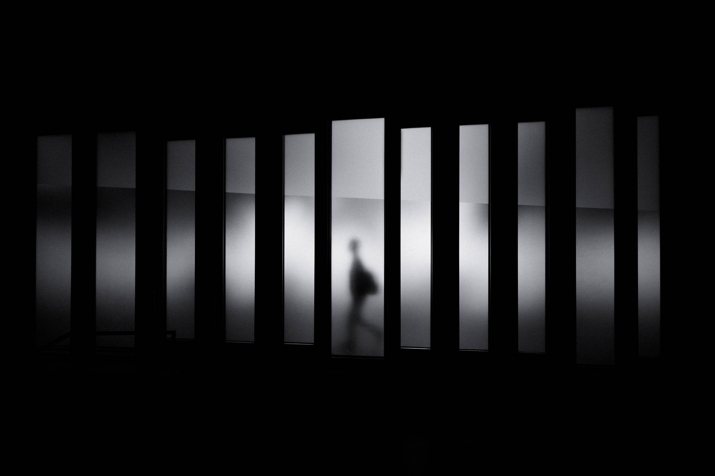 black shadow, glowing vertical panels, dark space, Full HD Desktop Wallpaper