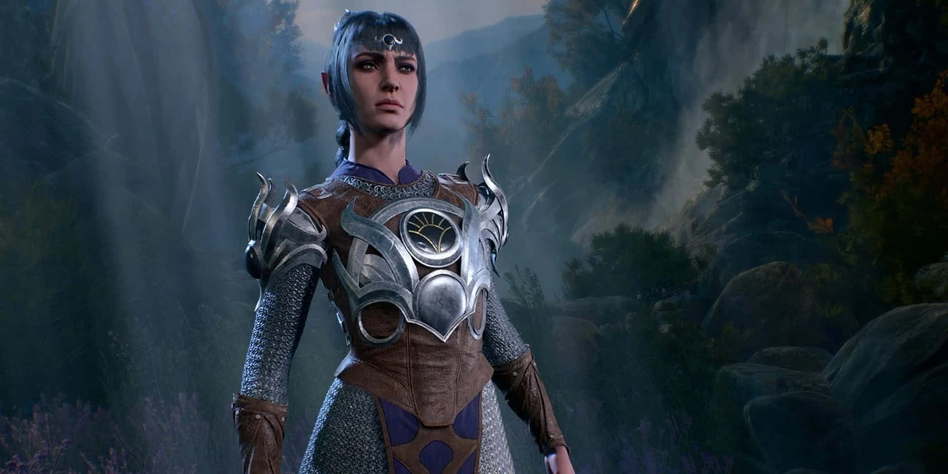 Shadowheart, silver armor, blue hair, Full HD Desktop Wallpaper