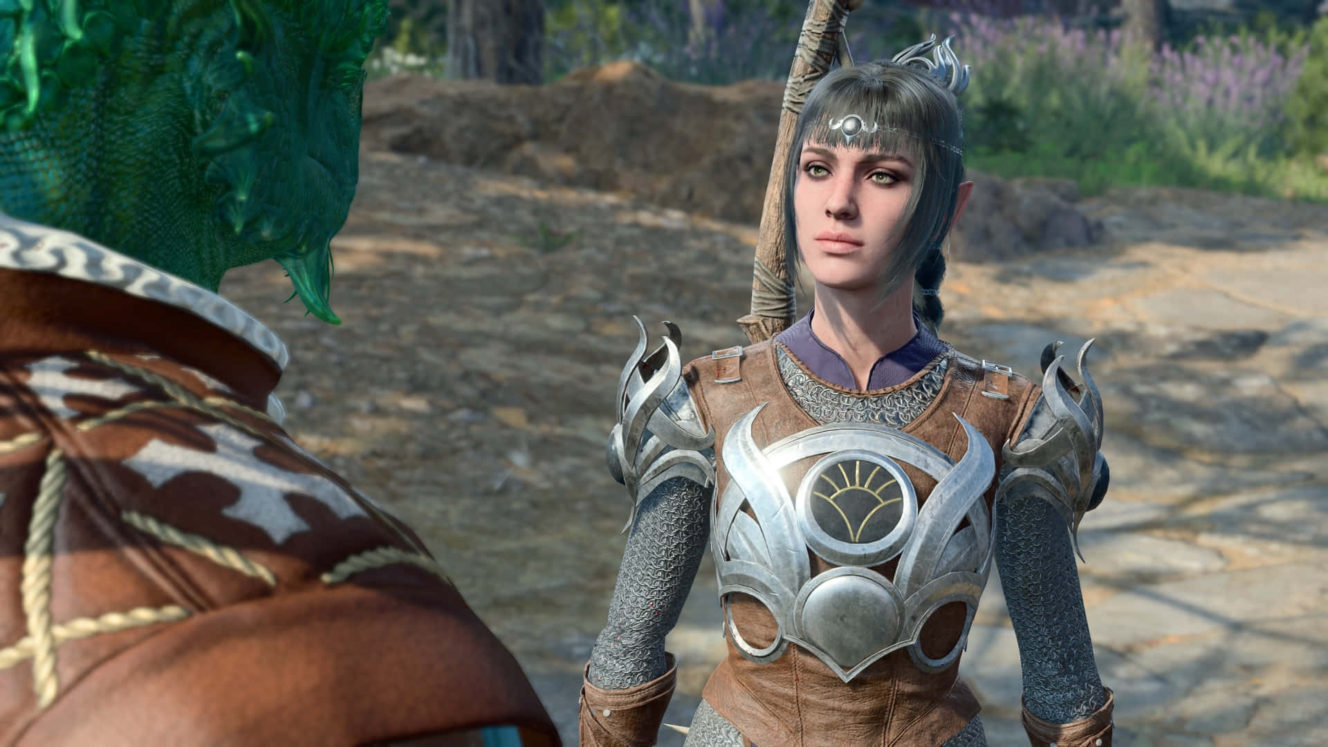 Shadowheart, female elf, ornate silver armor, Full HD Desktop Wallpaper