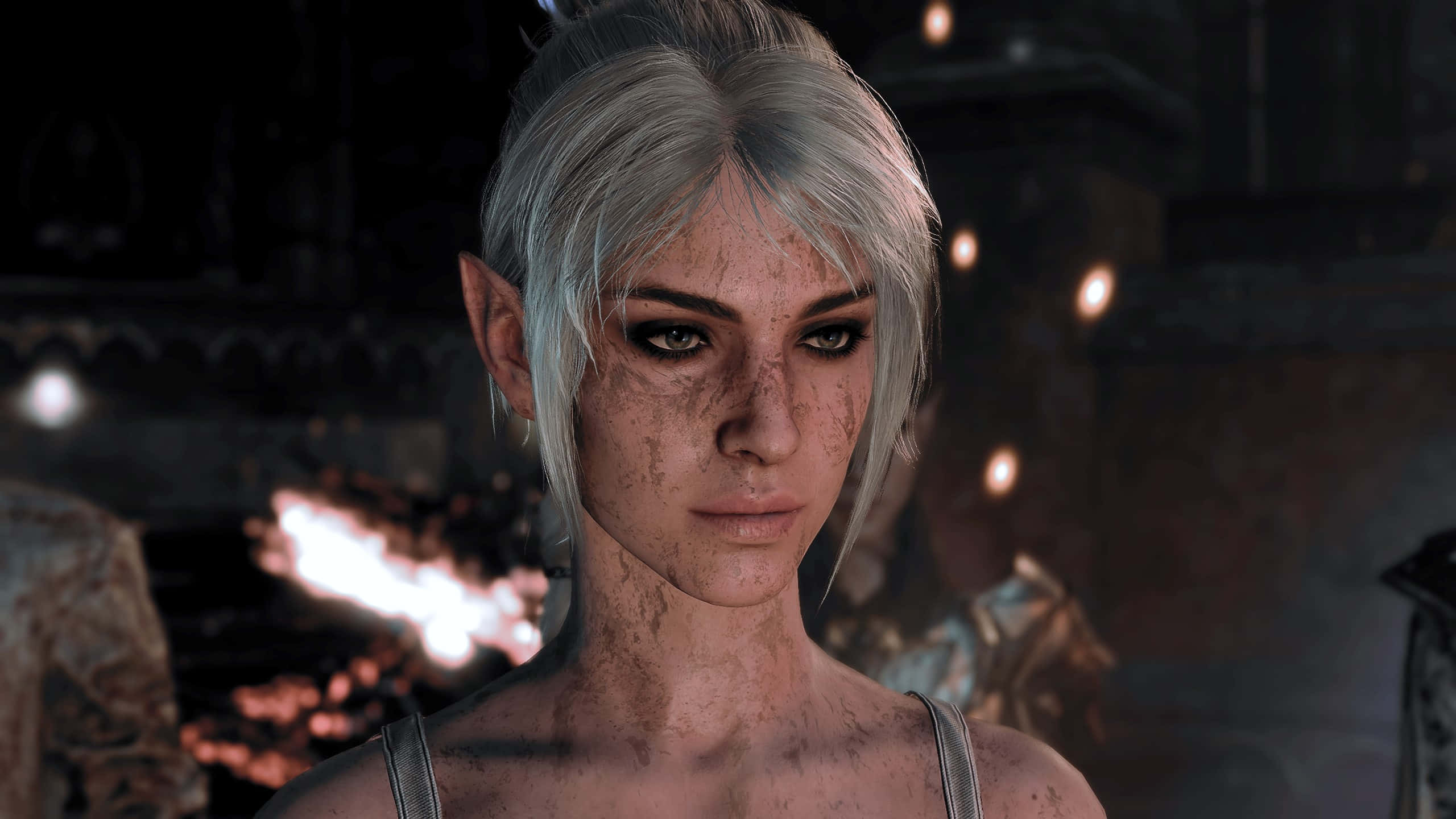 Shadowheart, pale elf woman, silver hair, 2K Desktop Wallpaper