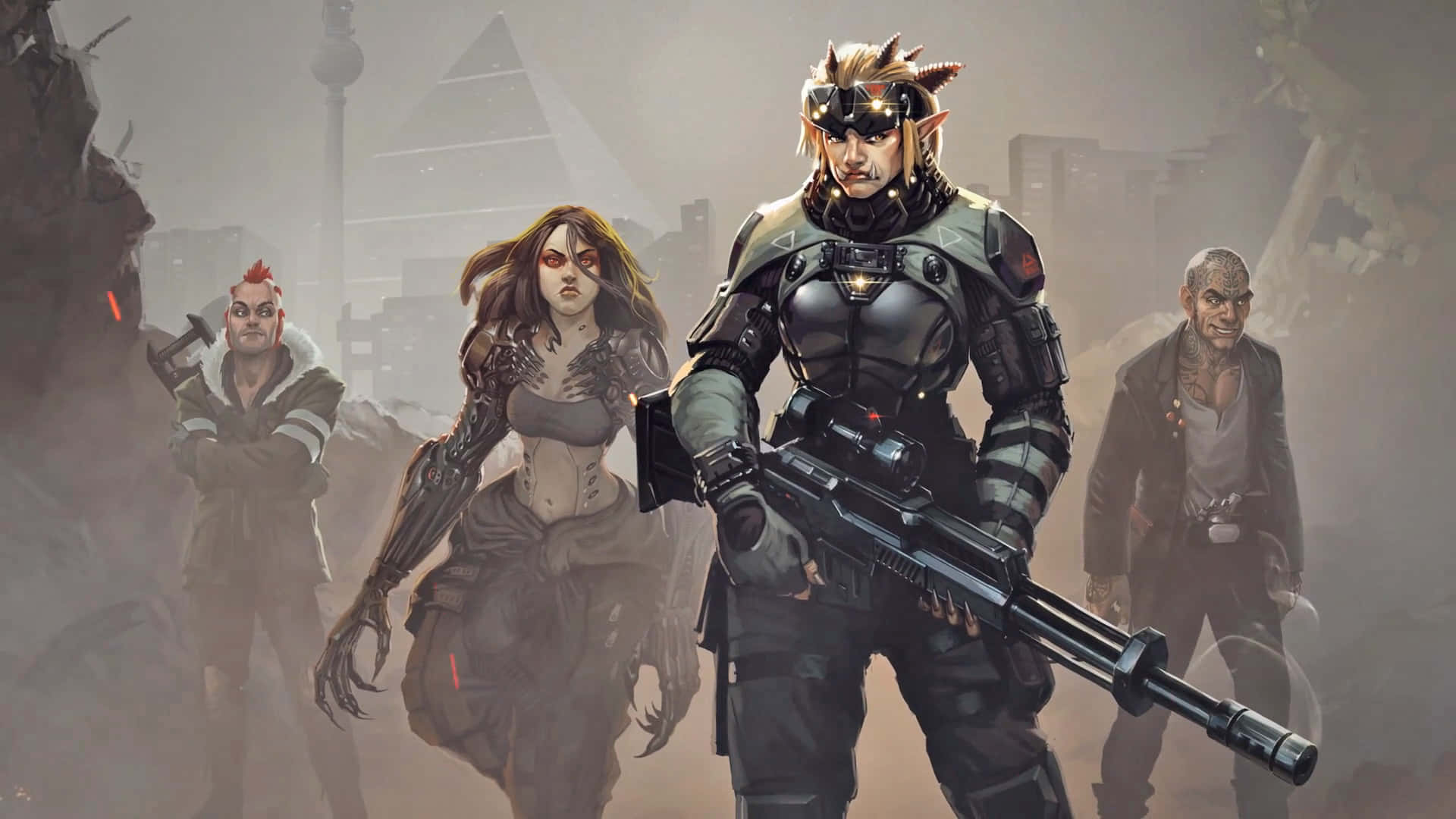 Shadowrun, cyberpunk, ruined cityscape, Full HD Desktop Wallpaper
