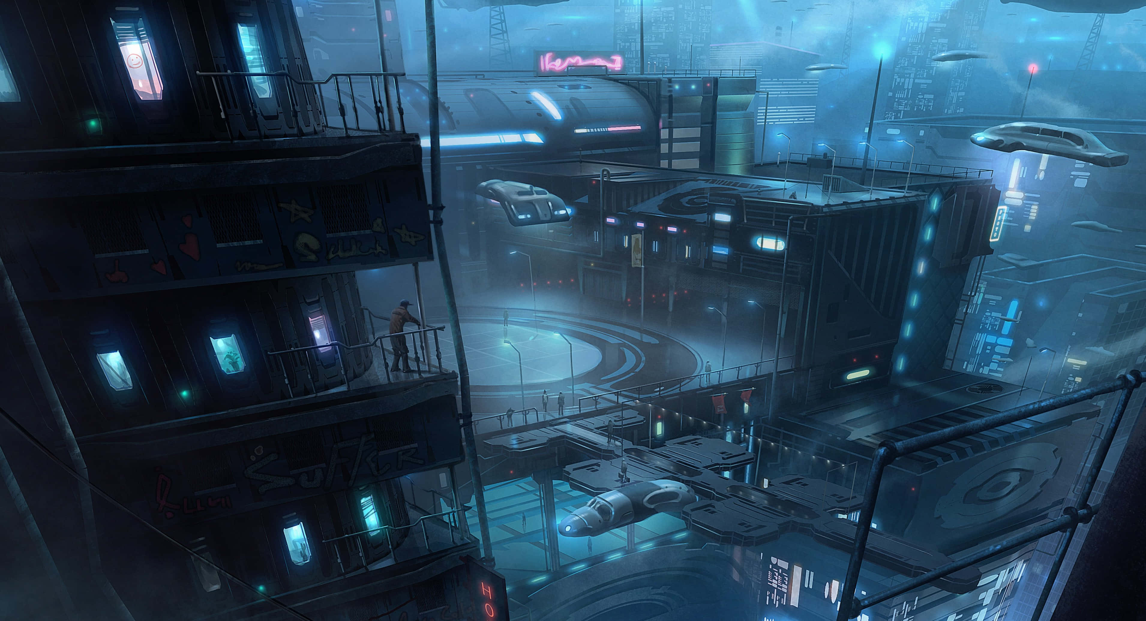 Shadowrun, neon-drenched, cyberpunk cityscape, 2K Desktop Wallpaper