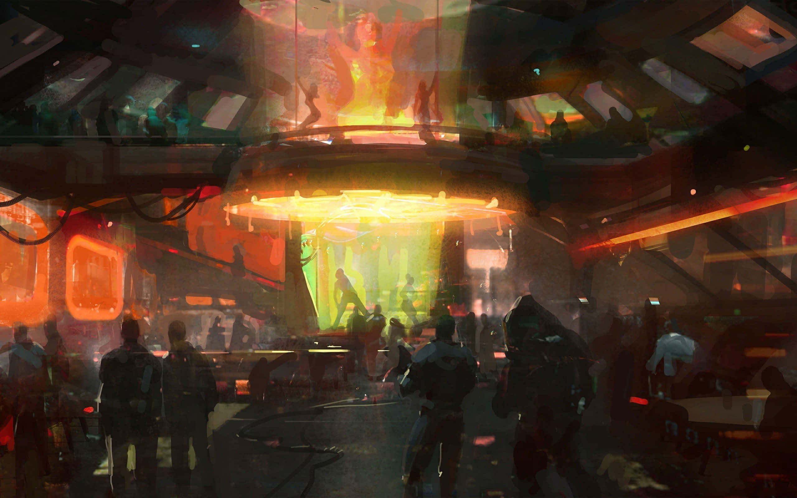 Shadowrun, futuristic bar, glowing neon lights, 2K Desktop Wallpaper