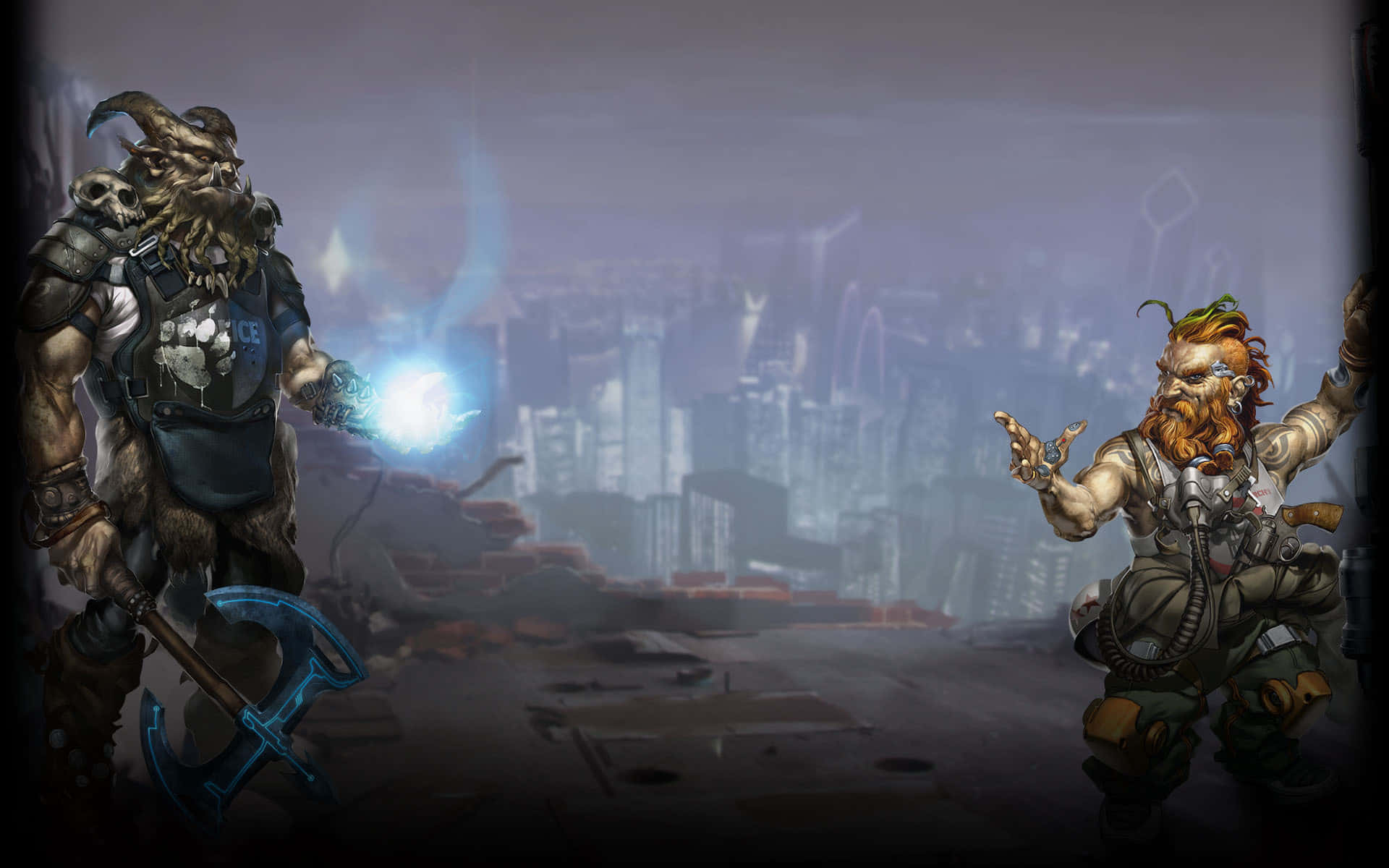 Shadowrun, cyberpunk future, ruined city rooftop, Full HD Desktop Wallpaper