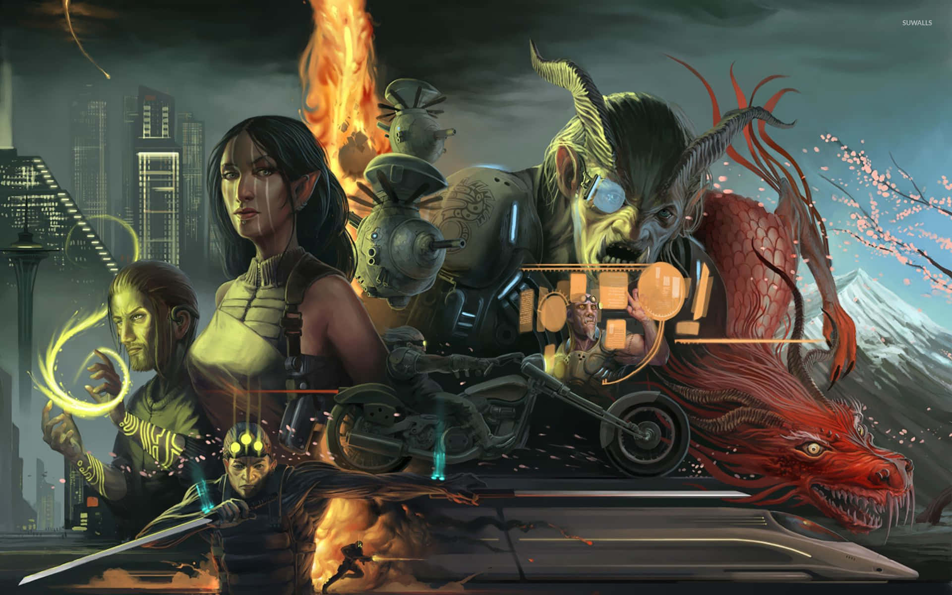 Shadowrun, dragon, demon, Full HD Desktop Wallpaper