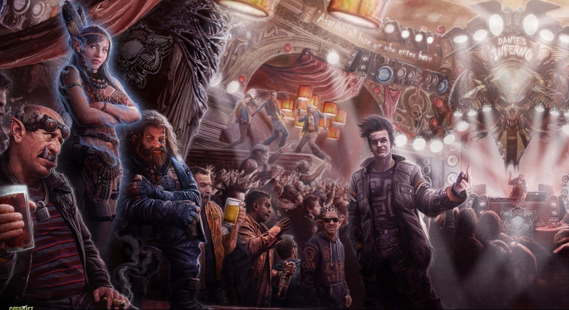 Shadowrun, nightclub, glowing lights, Full HD Desktop Wallpaper