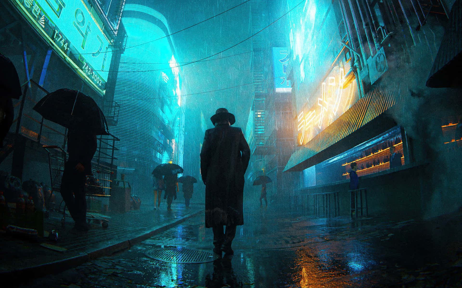 Shadowrun, cyberpunk alleyway, neon-lit, Full HD Desktop Wallpaper