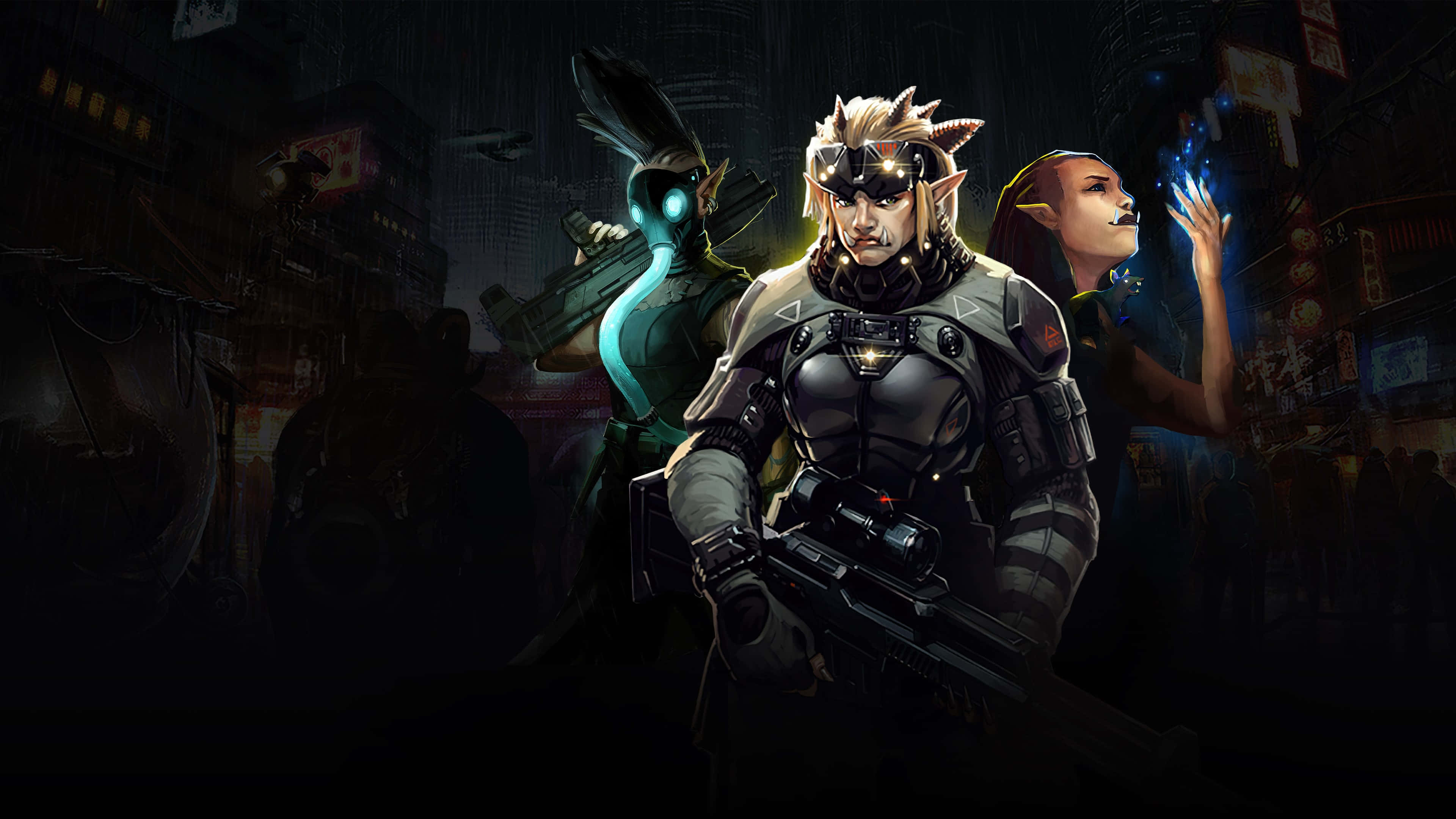 Shadowrun, cyberpunk, neon-lit cyberpunk alley, 4K Desktop Wallpaper