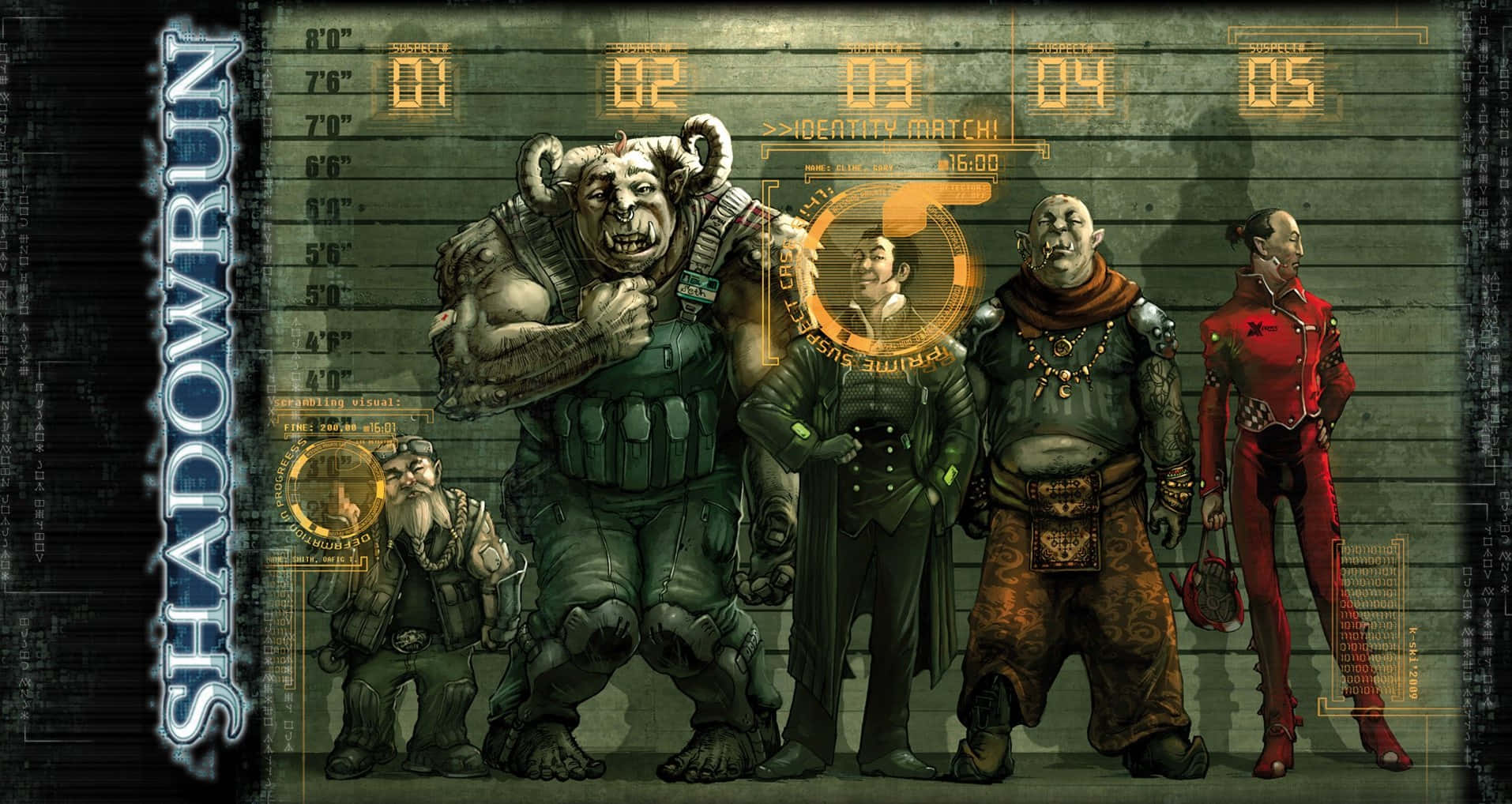Shadowrun, cyberpunk world, mugshot lineup, HD Desktop Wallpaper