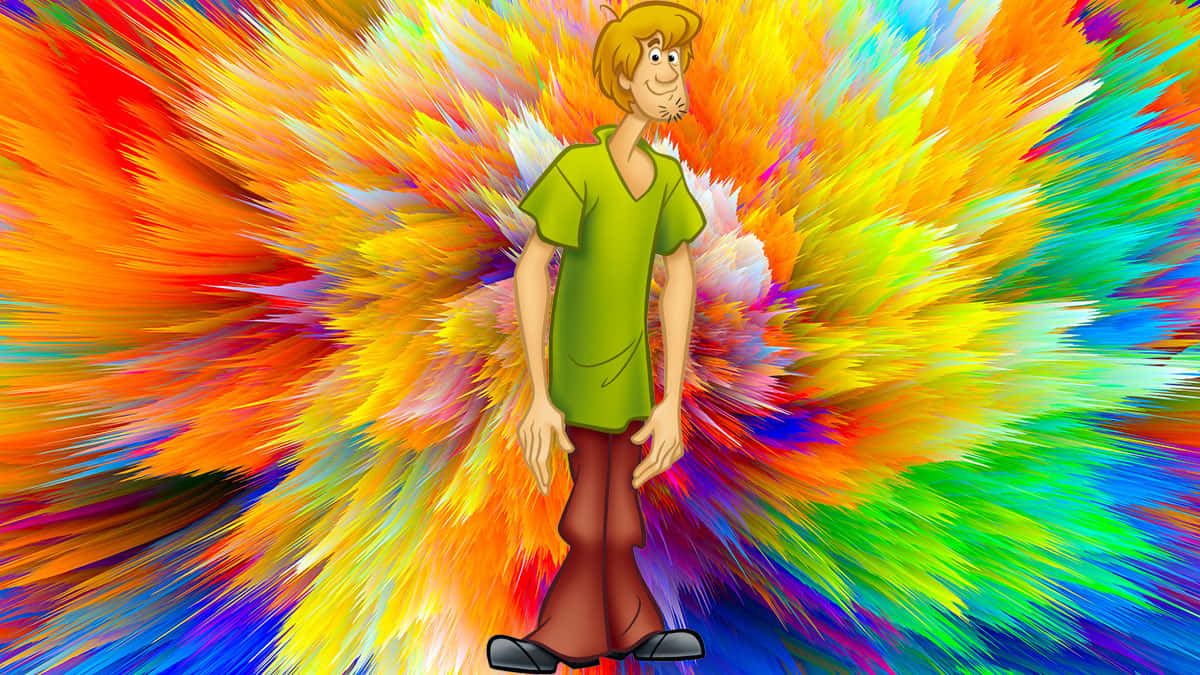 Shaggy Rogers, green shirt, vibrant explosion of streaked rainbow colors, SD Desktop Wallpaper