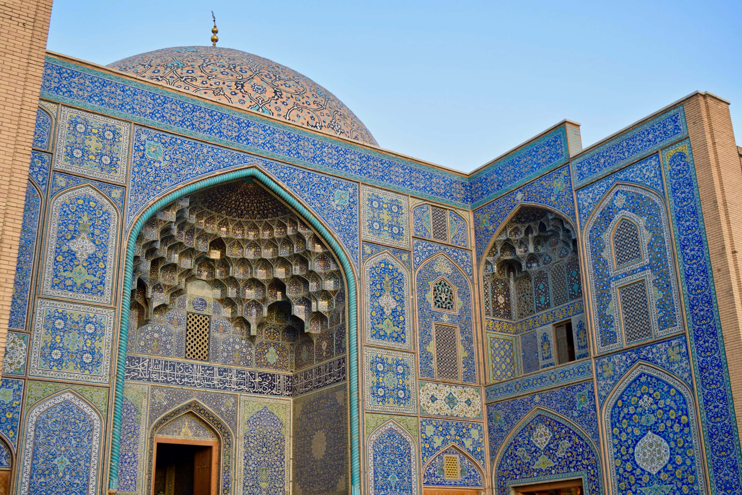 Shah Mosque, blue tilework, large dome, Full HD Desktop Wallpaper