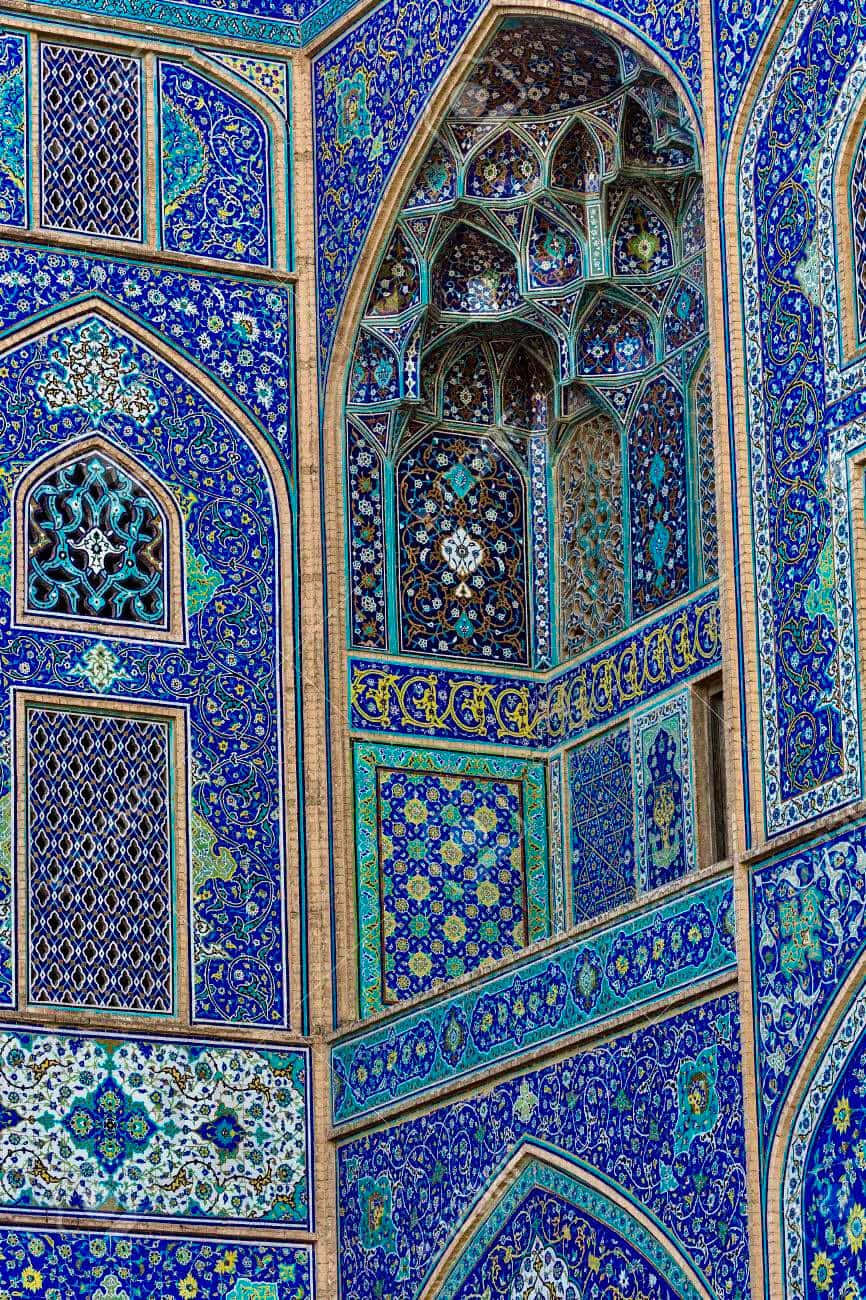 Shah Mosque, blue and turquoise tiled, Islamic architectural facade, HD Phone Wallpaper