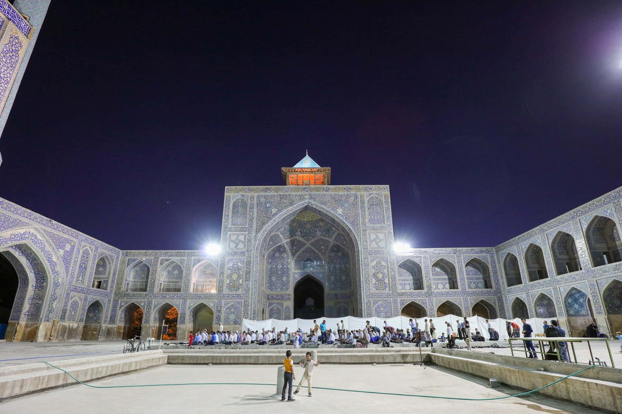 Shah Mosque, night, courtyard, Full HD Desktop Wallpaper