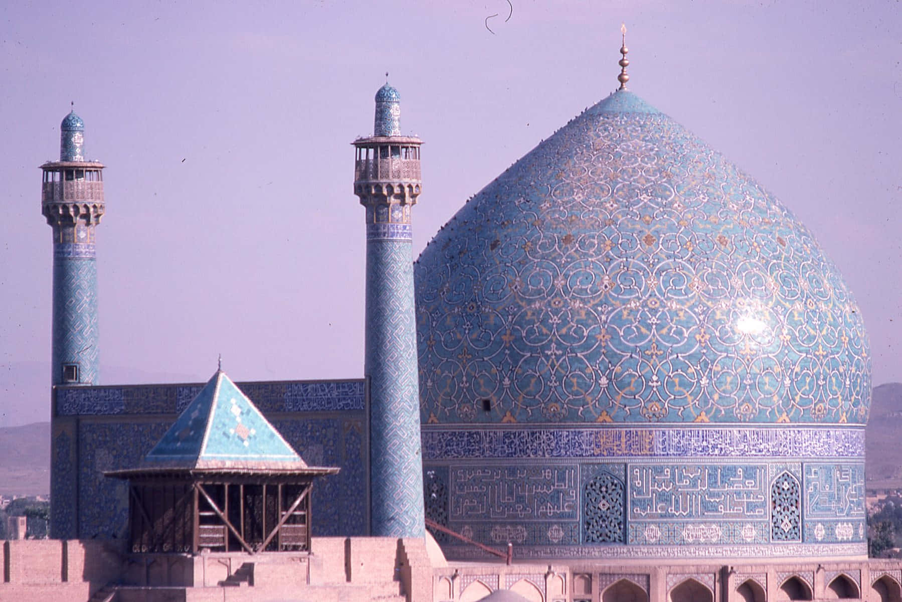 Shah Mosque, blue tiled dome, minarets, HD Desktop Wallpaper