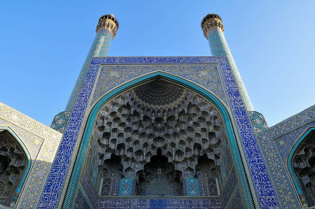 Shah Mosque, entrance gate, blue tilework, SD Desktop Wallpaper