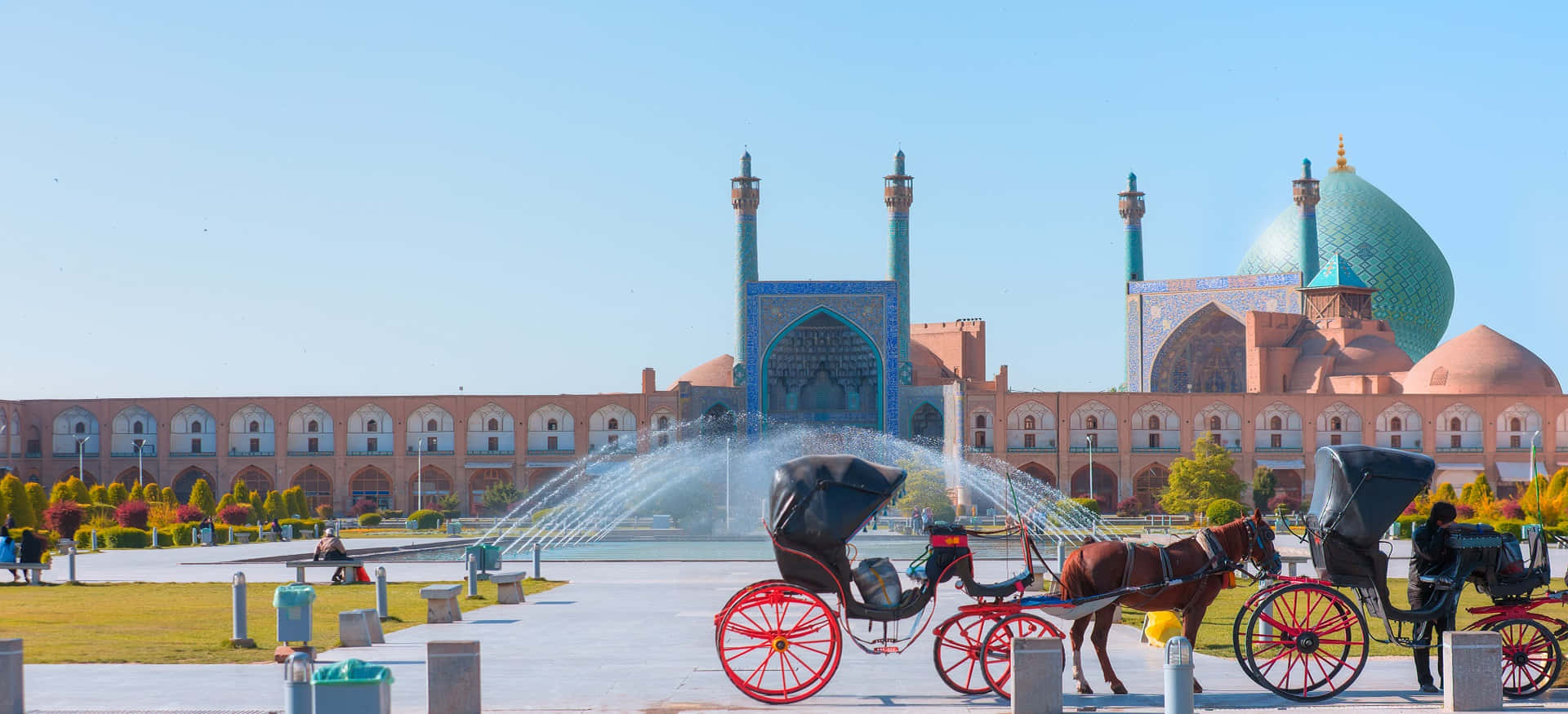 Shah Mosque, turquoise dome, minarets, Full HD Desktop Wallpaper