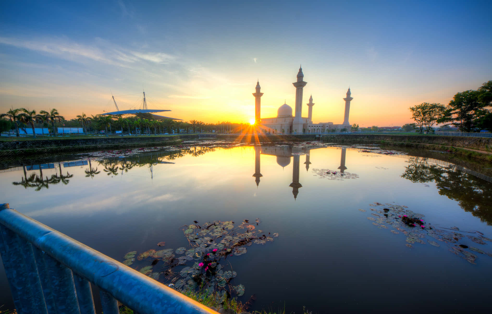 Shah Mosque, sun rays, sunset, Full HD Desktop Wallpaper