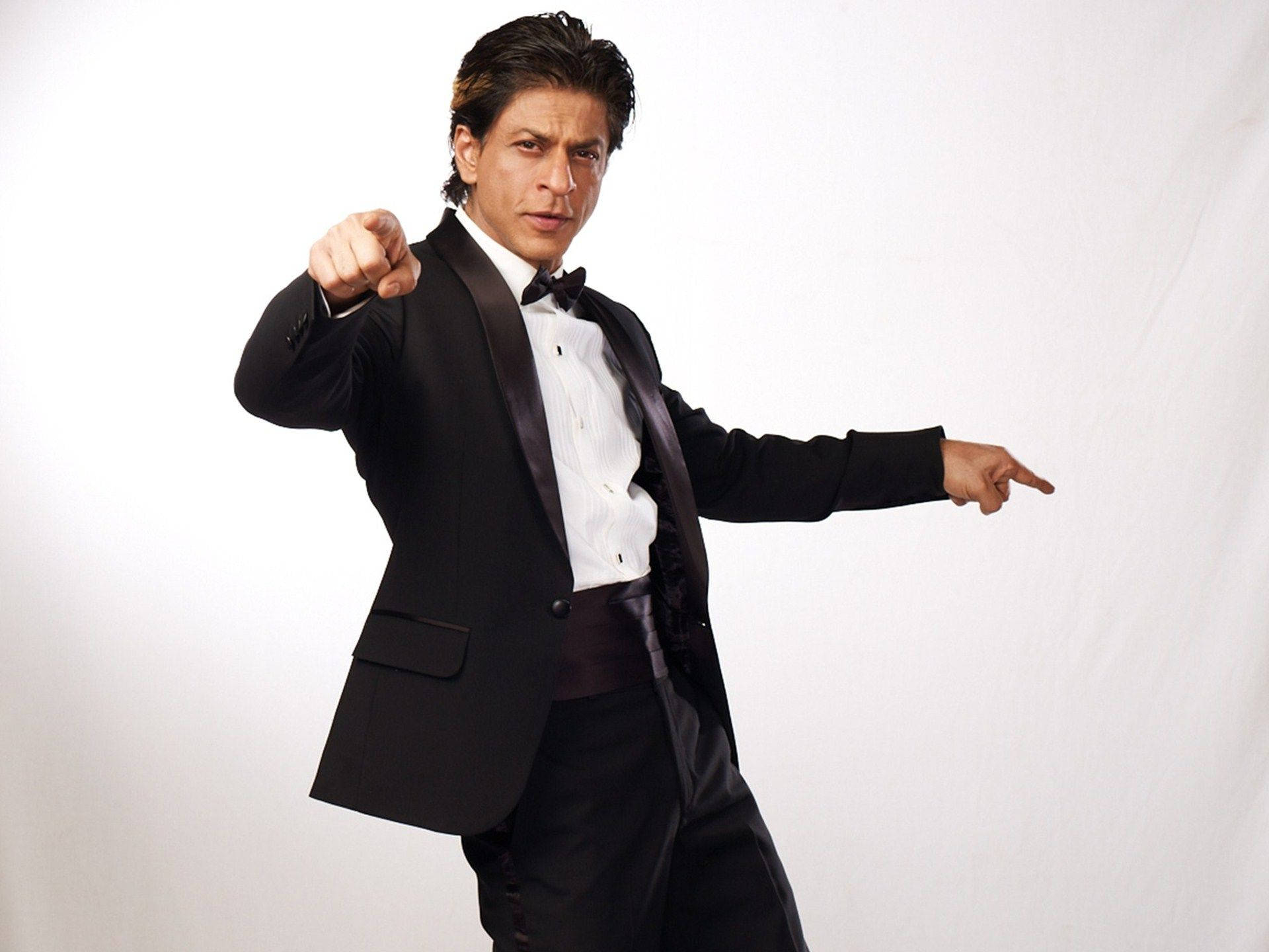 Shah Rukh Khan, black tuxedo, plain white background, Full HD Desktop Wallpaper